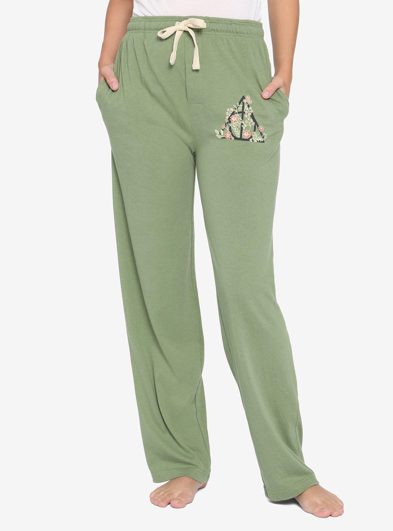 Harry Potter Deathly Hallows Floral Army Green Pajama Pants, , hi-res