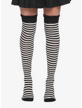 Black & White Stripe Lace Thigh-High Socks, , hi-res