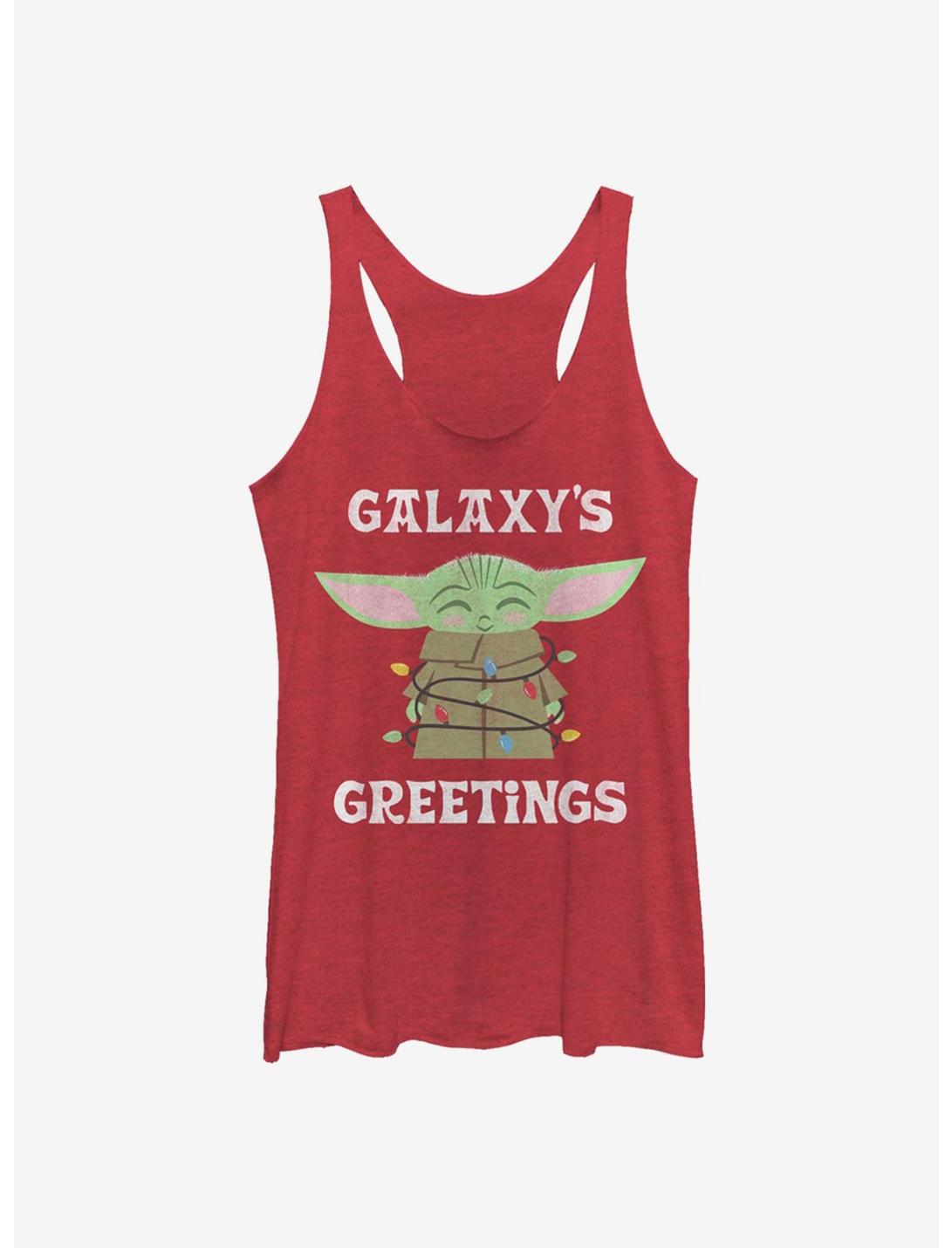 Star Wars The Mandalorian The Child Galaxy's Christmas Lights Womens Tank Top, RED HTR, hi-res