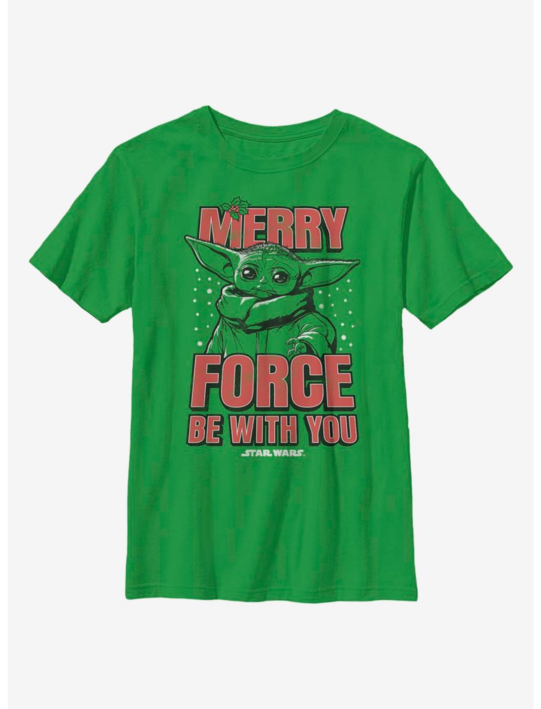 Star Wars The Mandalorian The Child Merry Force Christmas Youth T-Shirt, KELLY, hi-res
