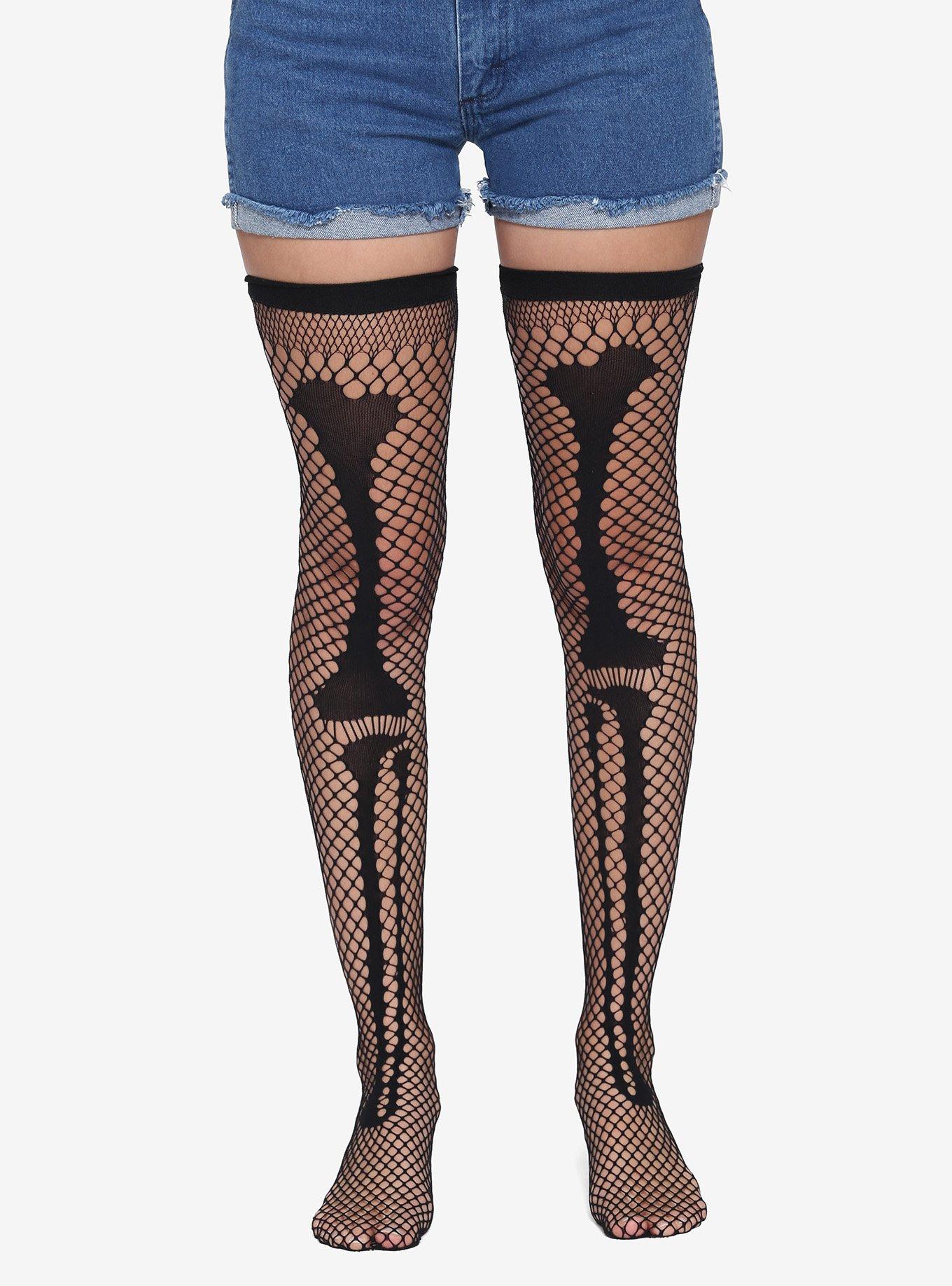 Leg Bones Fishnet Thigh Highs, , hi-res