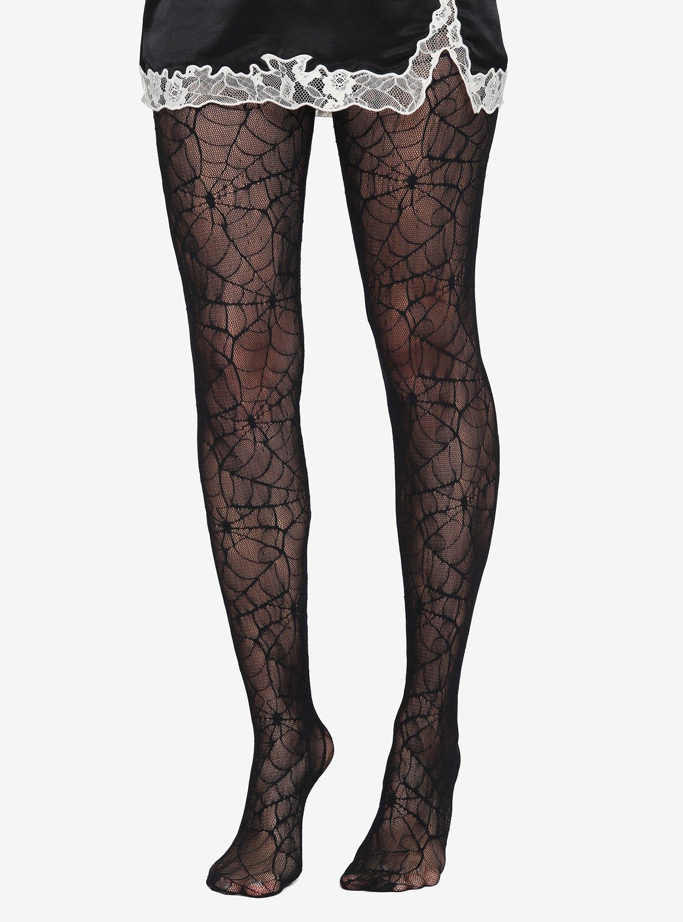 Sexy Opaque Black Spiderweb Stockings