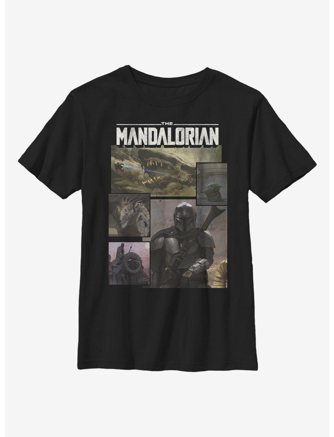 Star Wars The Mandalorian Square Panels Youth T-Shirt, BLACK, hi-res