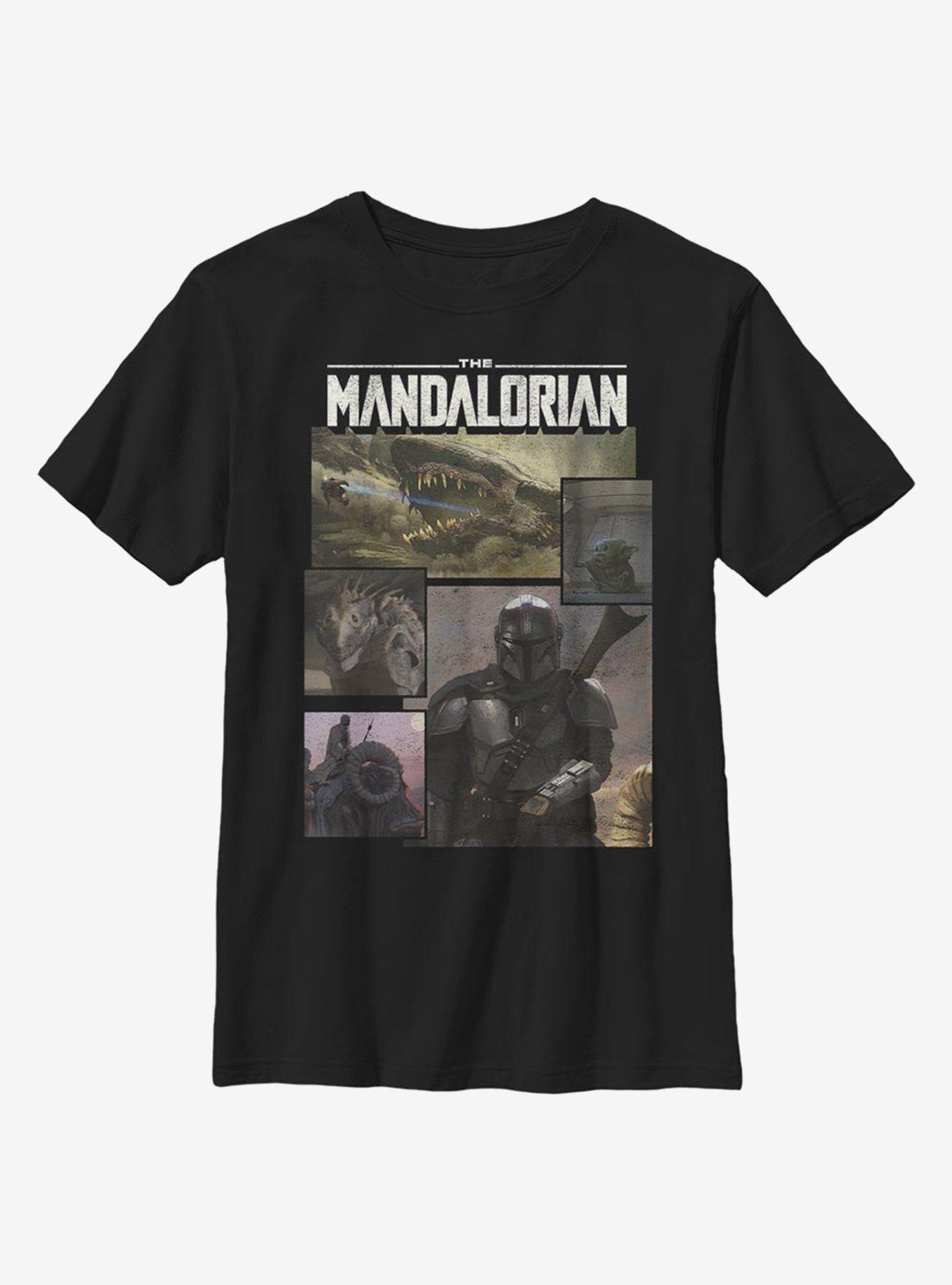 Star Wars The Mandalorian Square Panels Youth T-Shirt, BLACK, hi-res