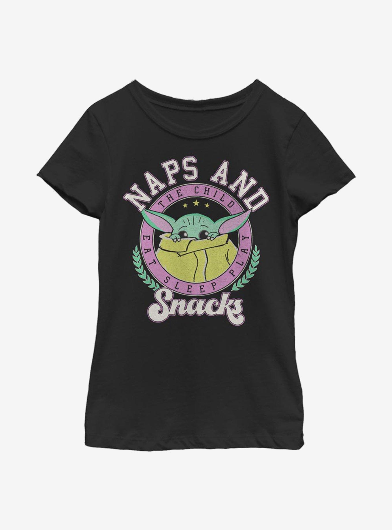 Star Wars The Mandalorian The Child Naps And Snacks Youth Girls T-Shirt, BLACK, hi-res