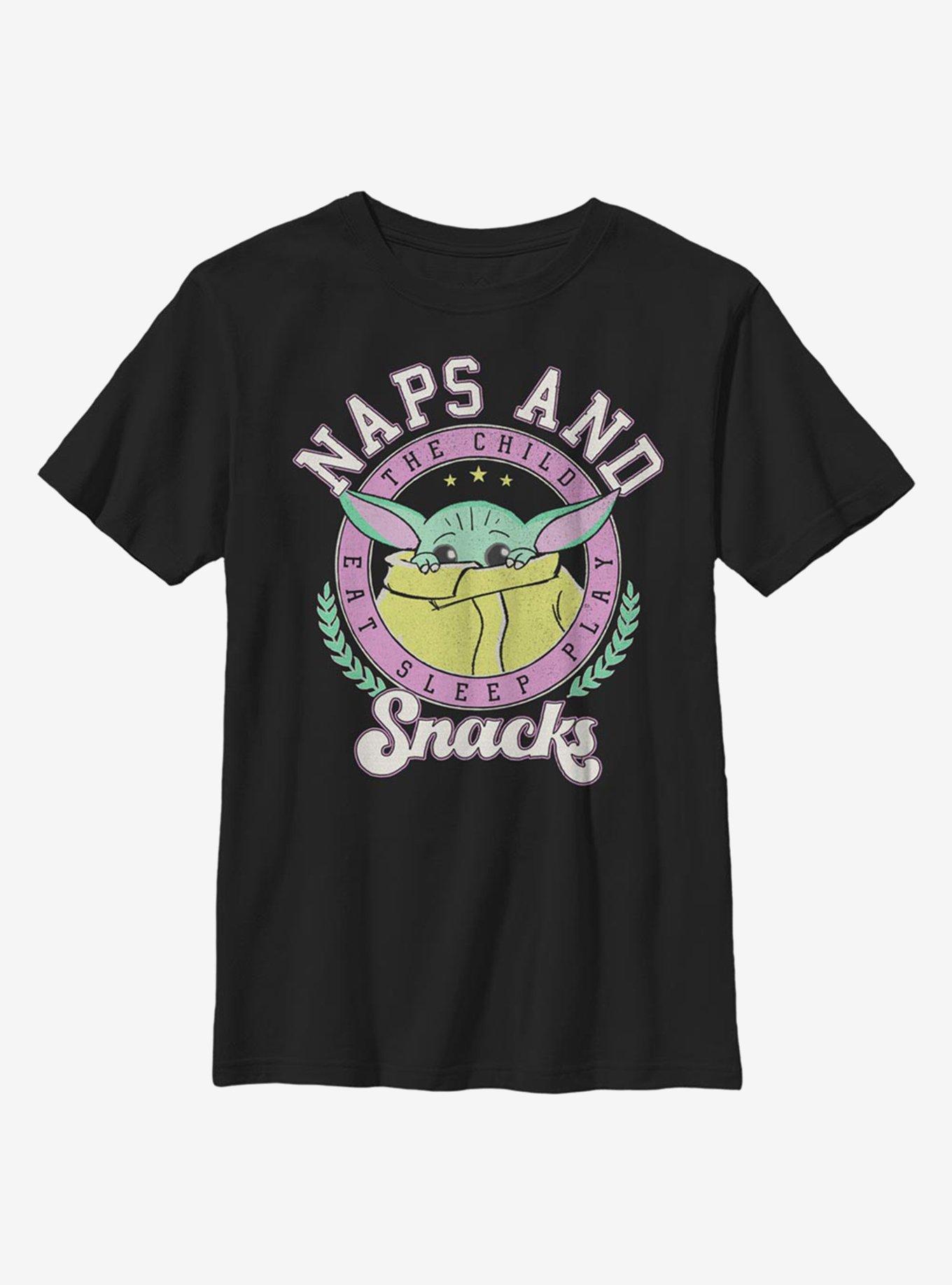 Star Wars The Mandalorian The Child Naps And Snacks Youth T-Shirt, BLACK, hi-res