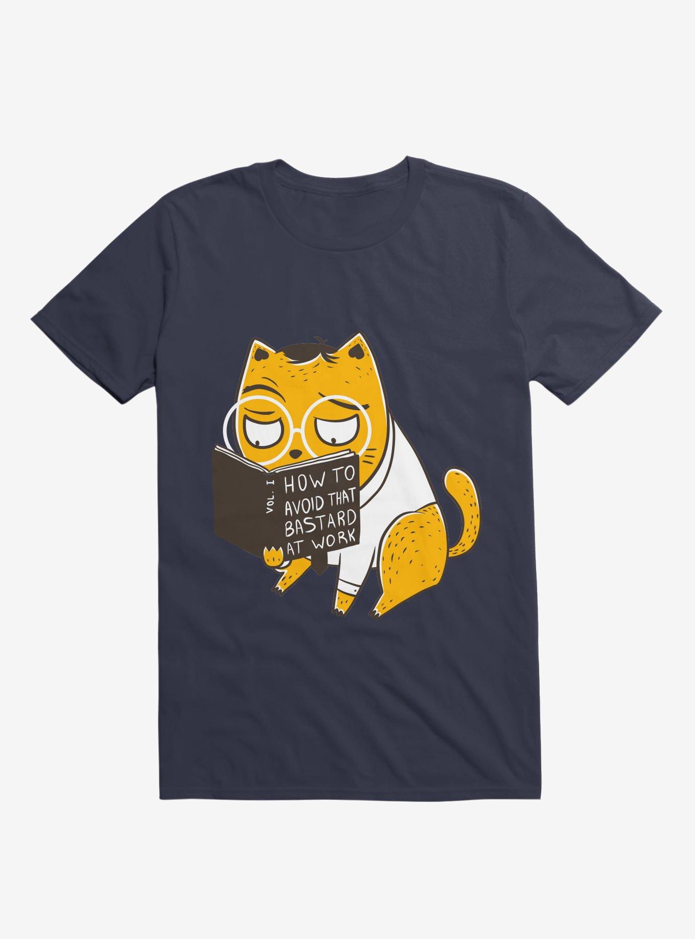 Avoid That Bastard at Work Cat Navy Blue T-Shirt, , hi-res