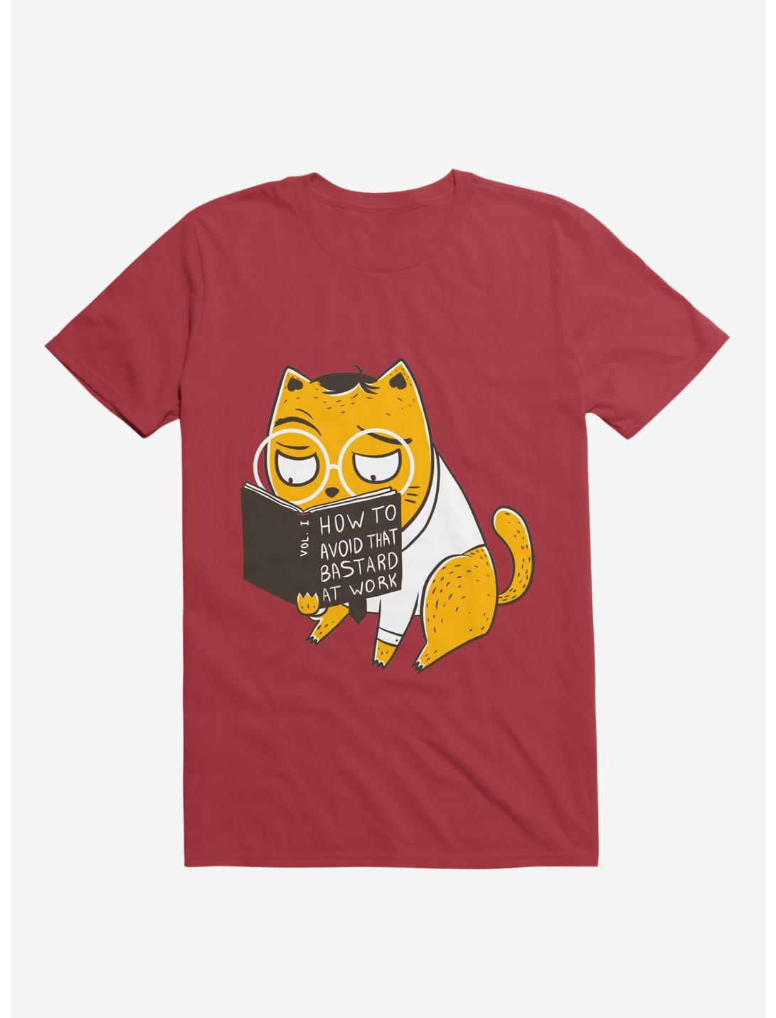Avoid That Bastard at Work Cat Red T-Shirt, RED, hi-res