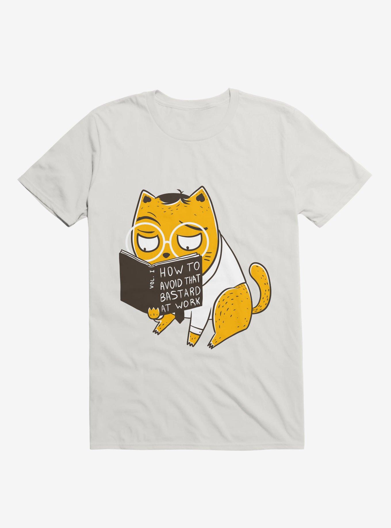 Avoid That Bastard At Work Cat White T-Shirt, , hi-res