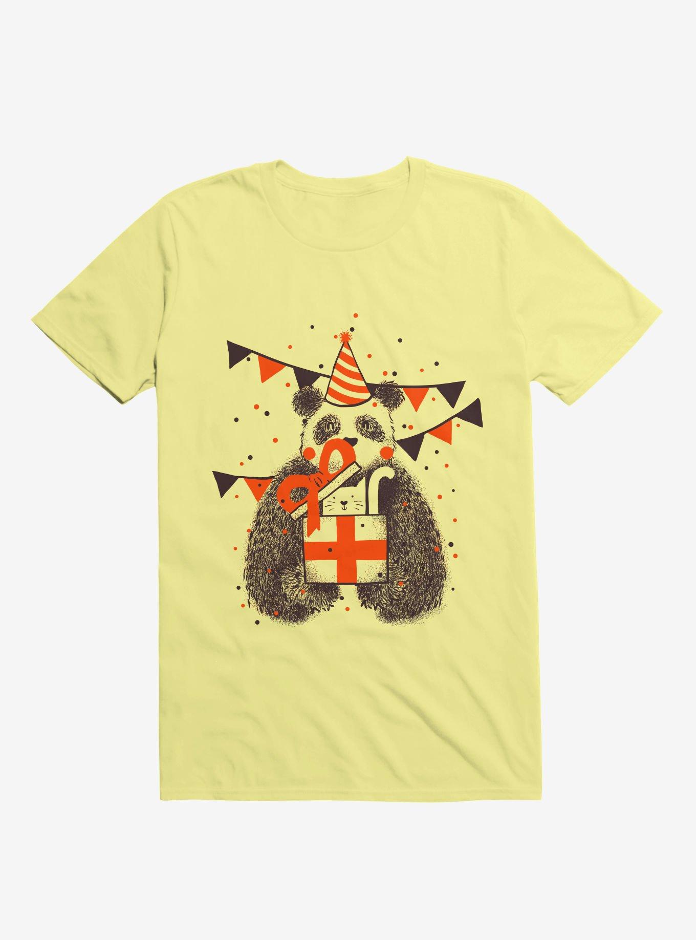 Happy Birthday Panda Corn Silk Yellow T-Shirt, , hi-res
