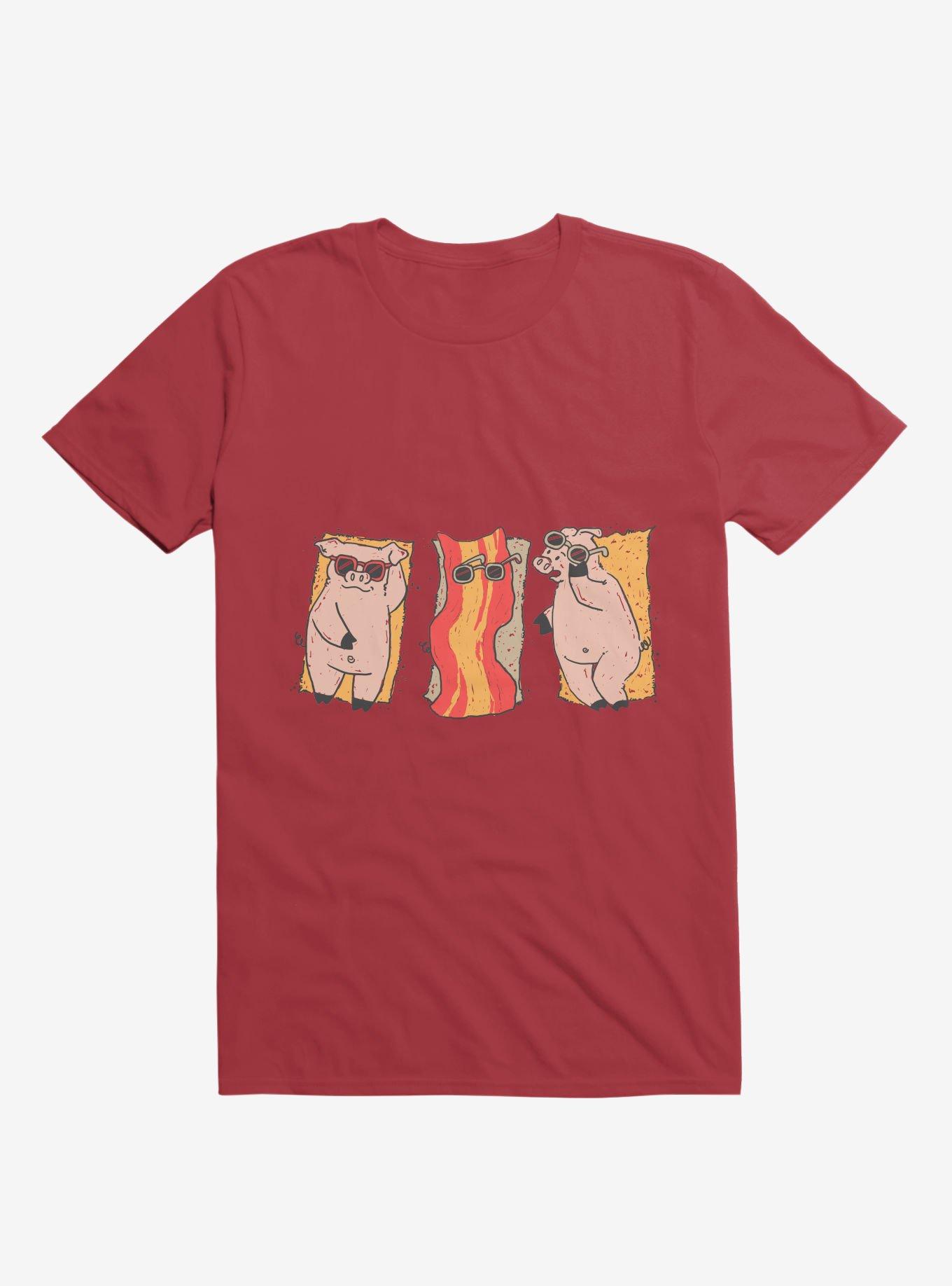 Sunscreen Pigs And Bacon Red T-Shirt, RED, hi-res