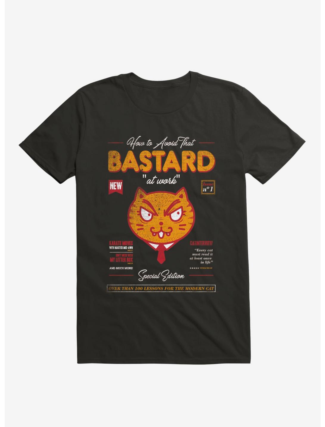 Avoid That Bastard At Work Cat Magazine Black T-Shirt, BLACK, hi-res