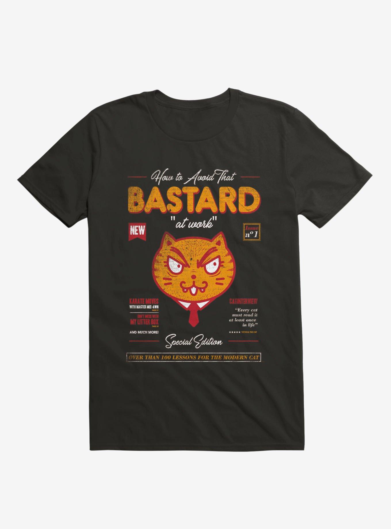 Avoid That Bastard At Work Cat Magazine Black T-Shirt, , hi-res