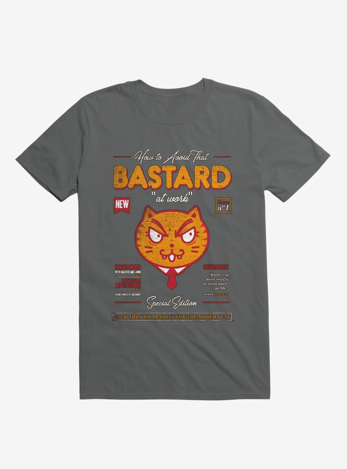 Avoid That Bastard At Work Cat Magazine Charcoal Grey T-Shirt, , hi-res