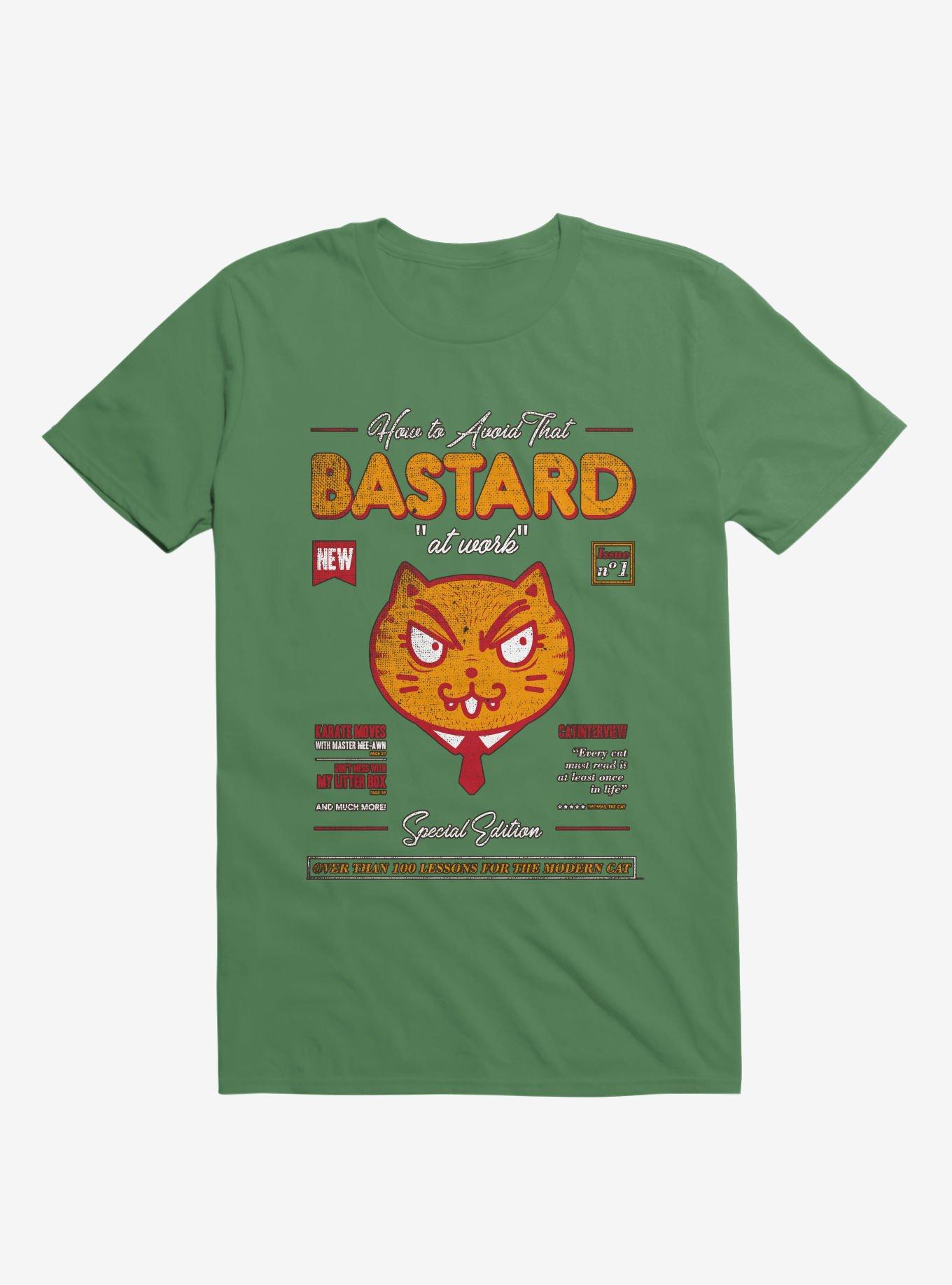 Avoid That Bastard At Work Cat Magazine Kelly Green T-Shirt, , hi-res