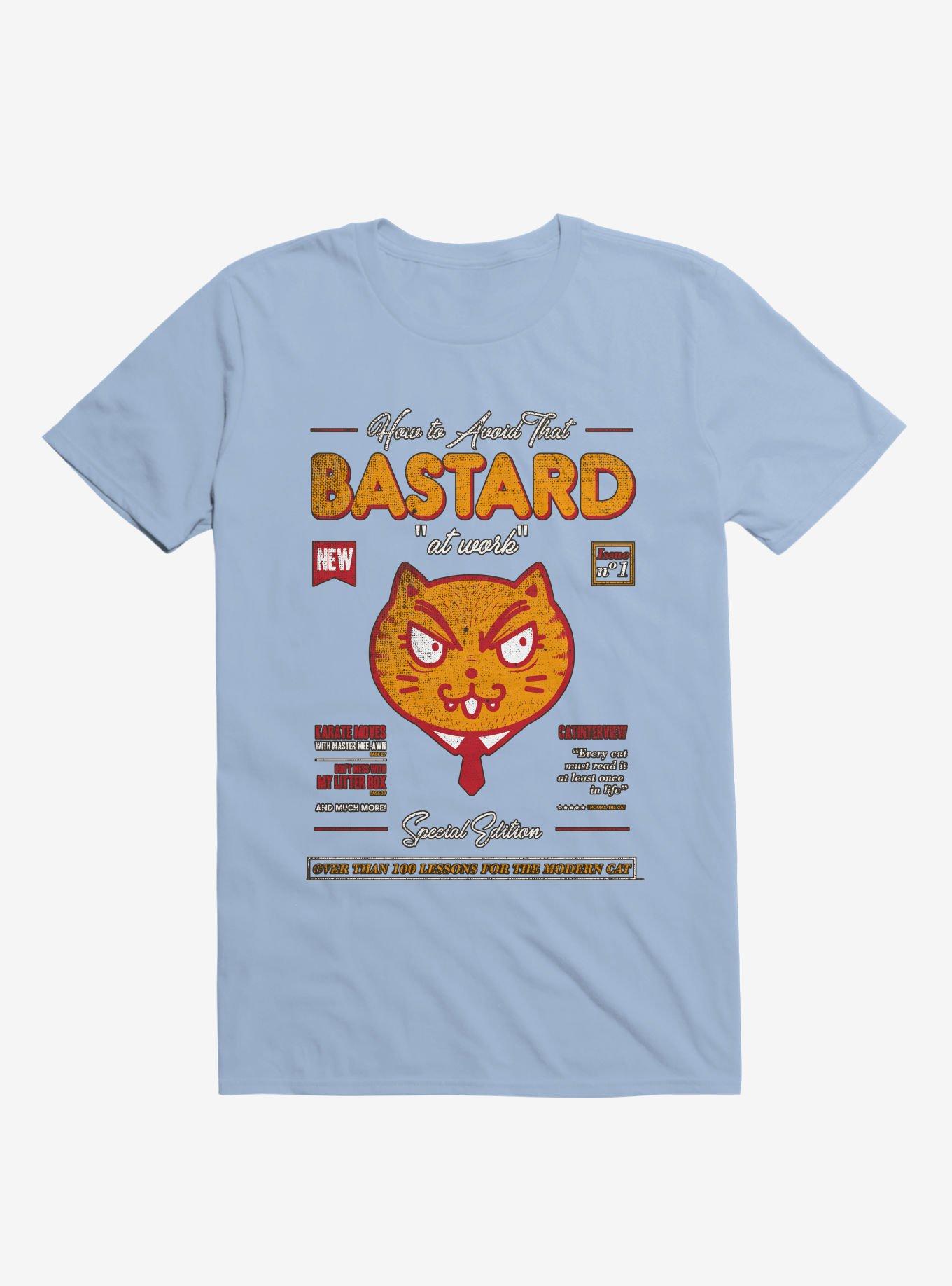 Avoid That Bastard At Work Cat Magazine Light Blue T-Shirt, , hi-res