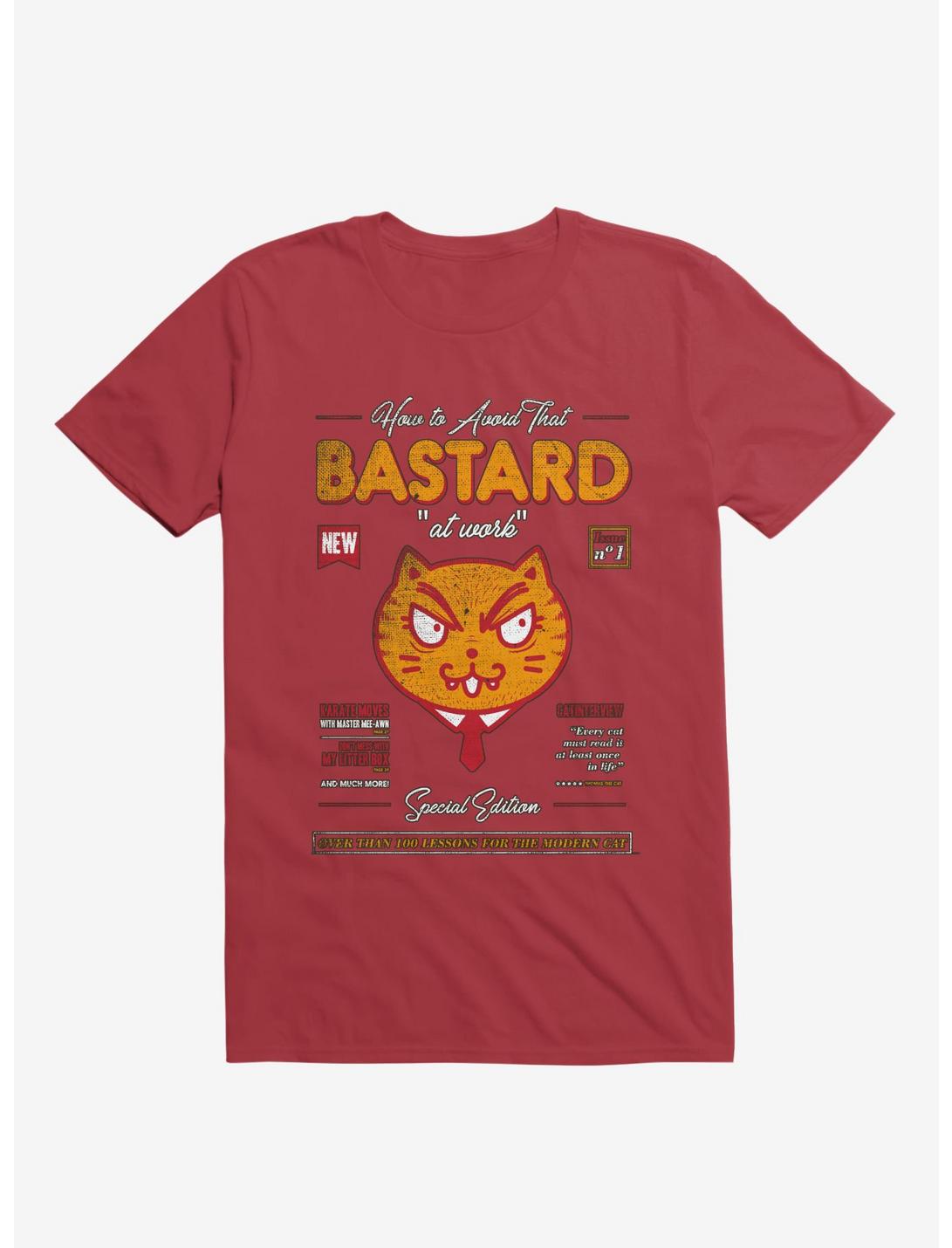 Avoid That Bastard At Work Cat Magazine Red T-Shirt, RED, hi-res