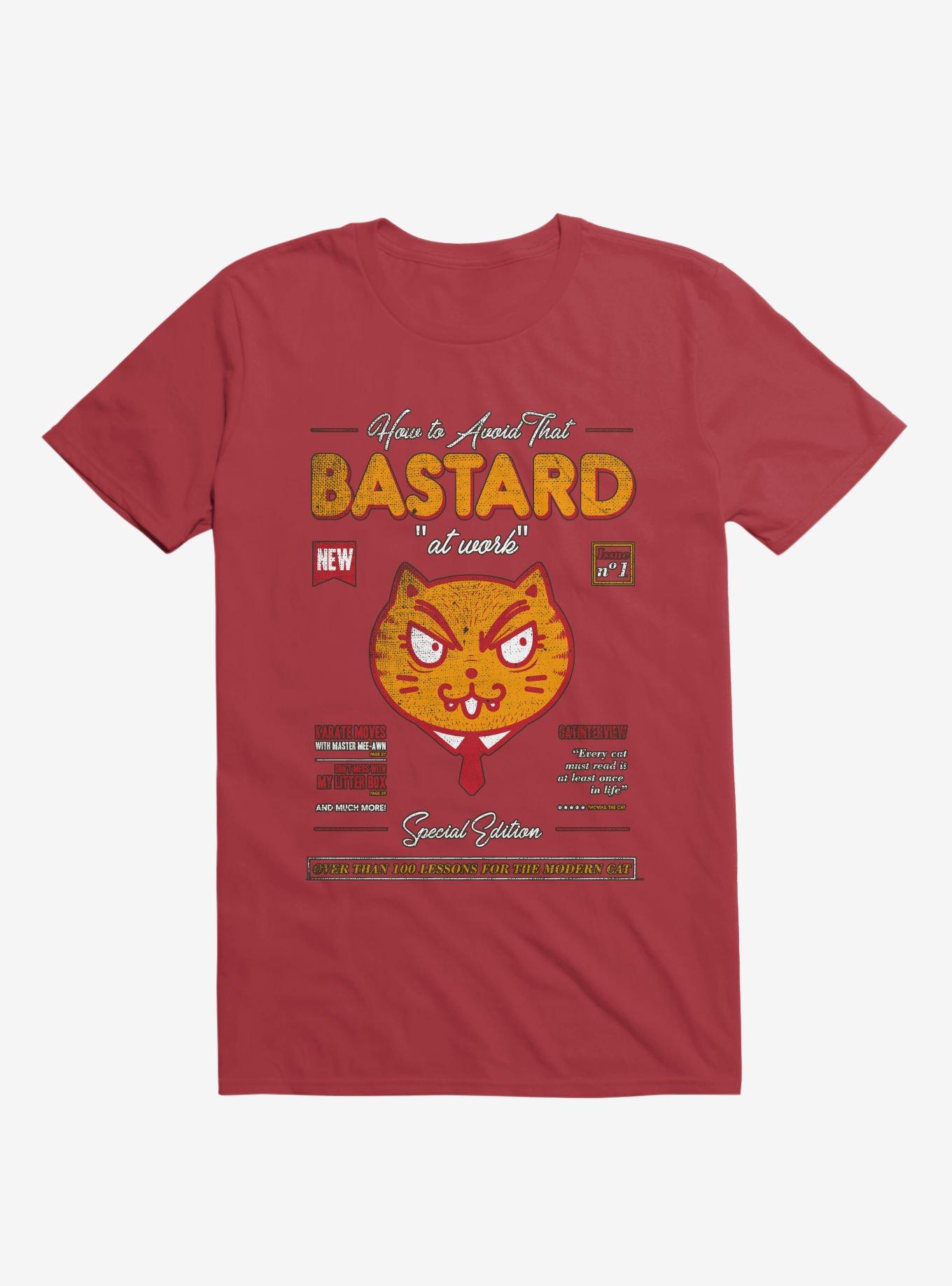 Avoid That Bastard At Work Cat Magazine Red T-Shirt, , hi-res