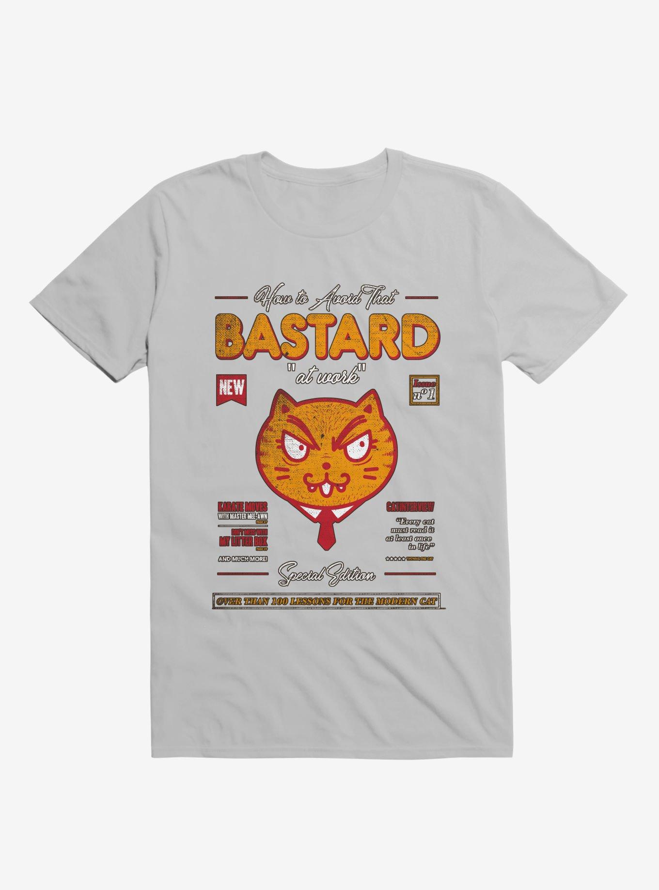 Avoid That Bastard At Work Cat Magazine Ice Grey T-Shirt, ICE GREY, hi-res