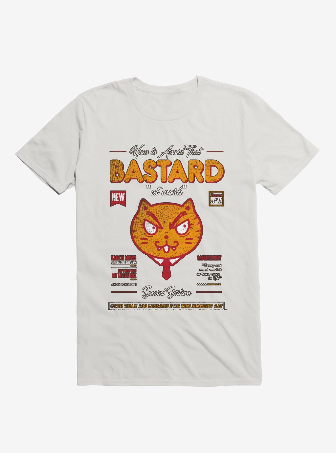 Avoid That Bastard At Work Cat Magazine White T-Shirt, , hi-res