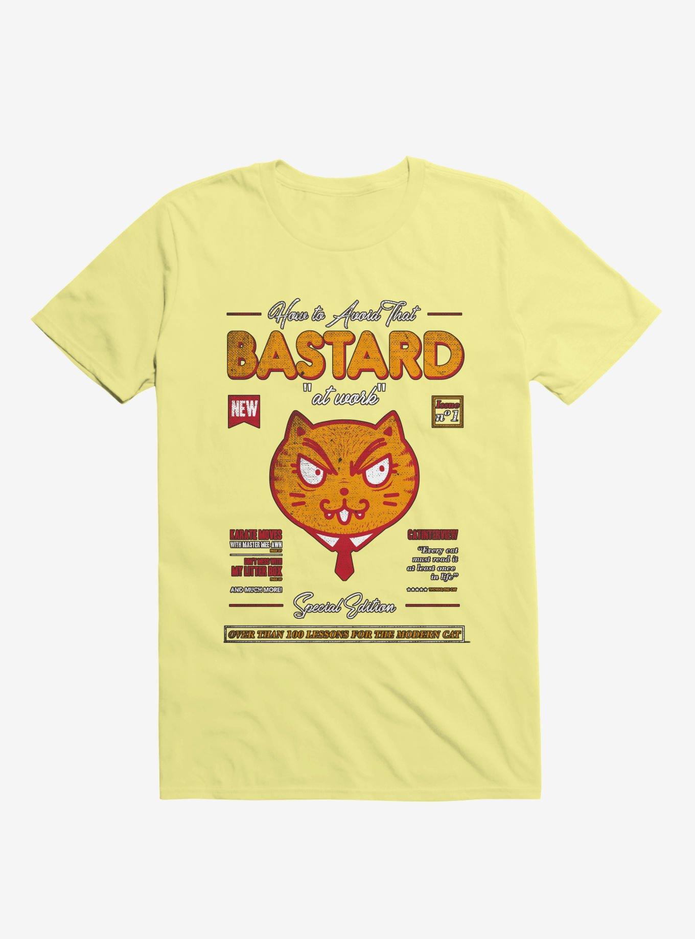 Avoid That Bastard At Work Cat Magazine Corn Silk Yellow T-Shirt