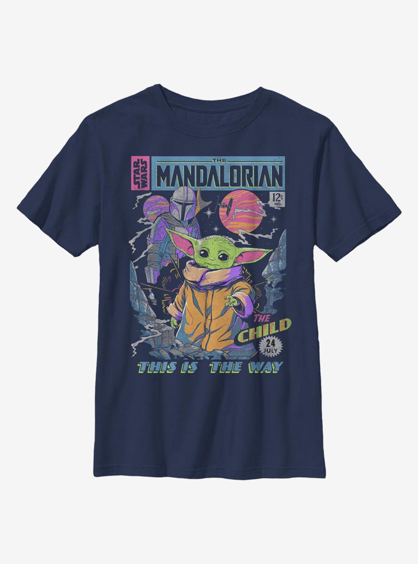 Star Wars The Mandalorian The Child Neon Poster Youth T-Shirt, NAVY, hi-res