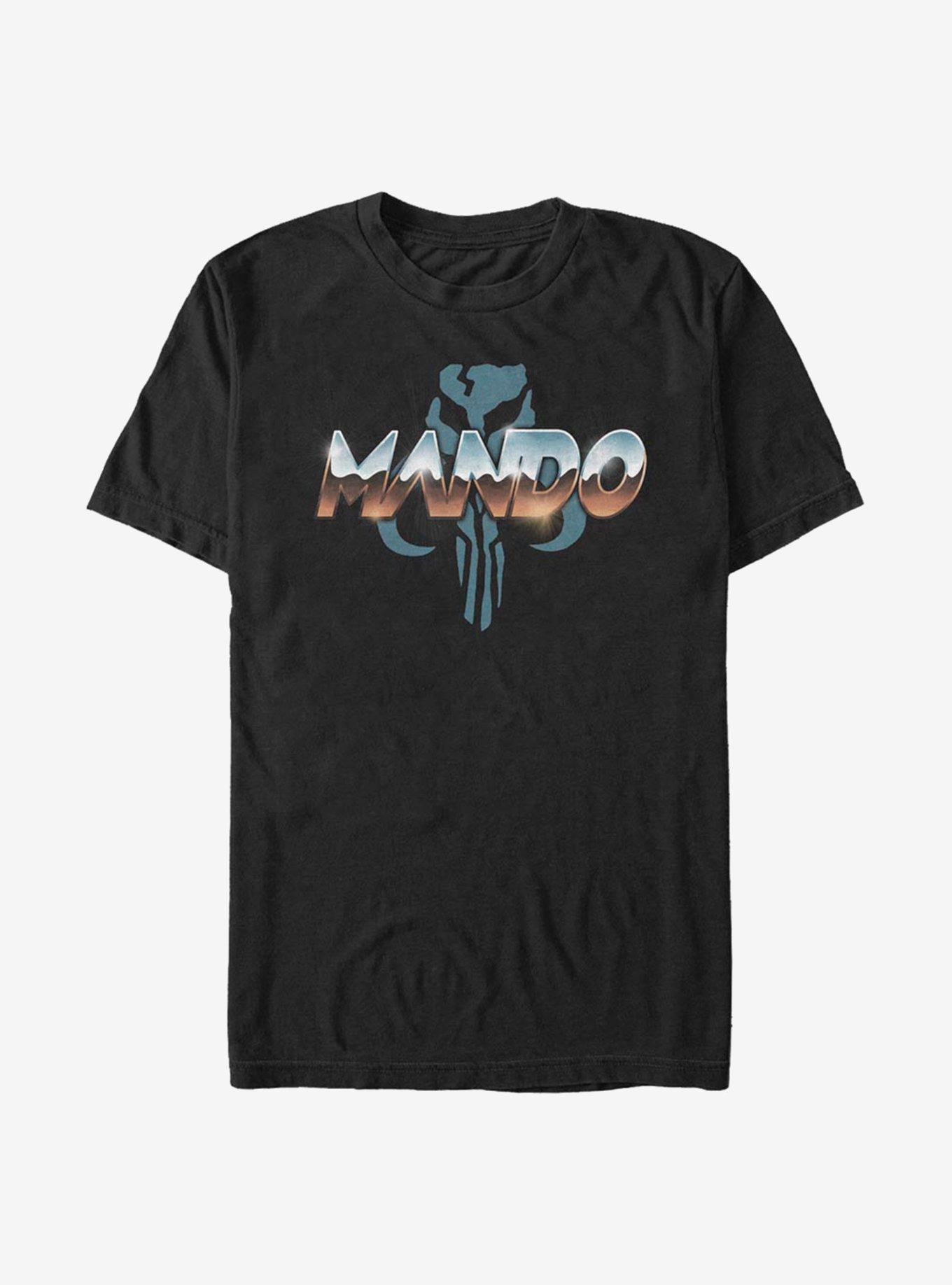 Star Wars The Mandalorian Mando Chrome Large Letters T-Shirt, BLACK, hi-res