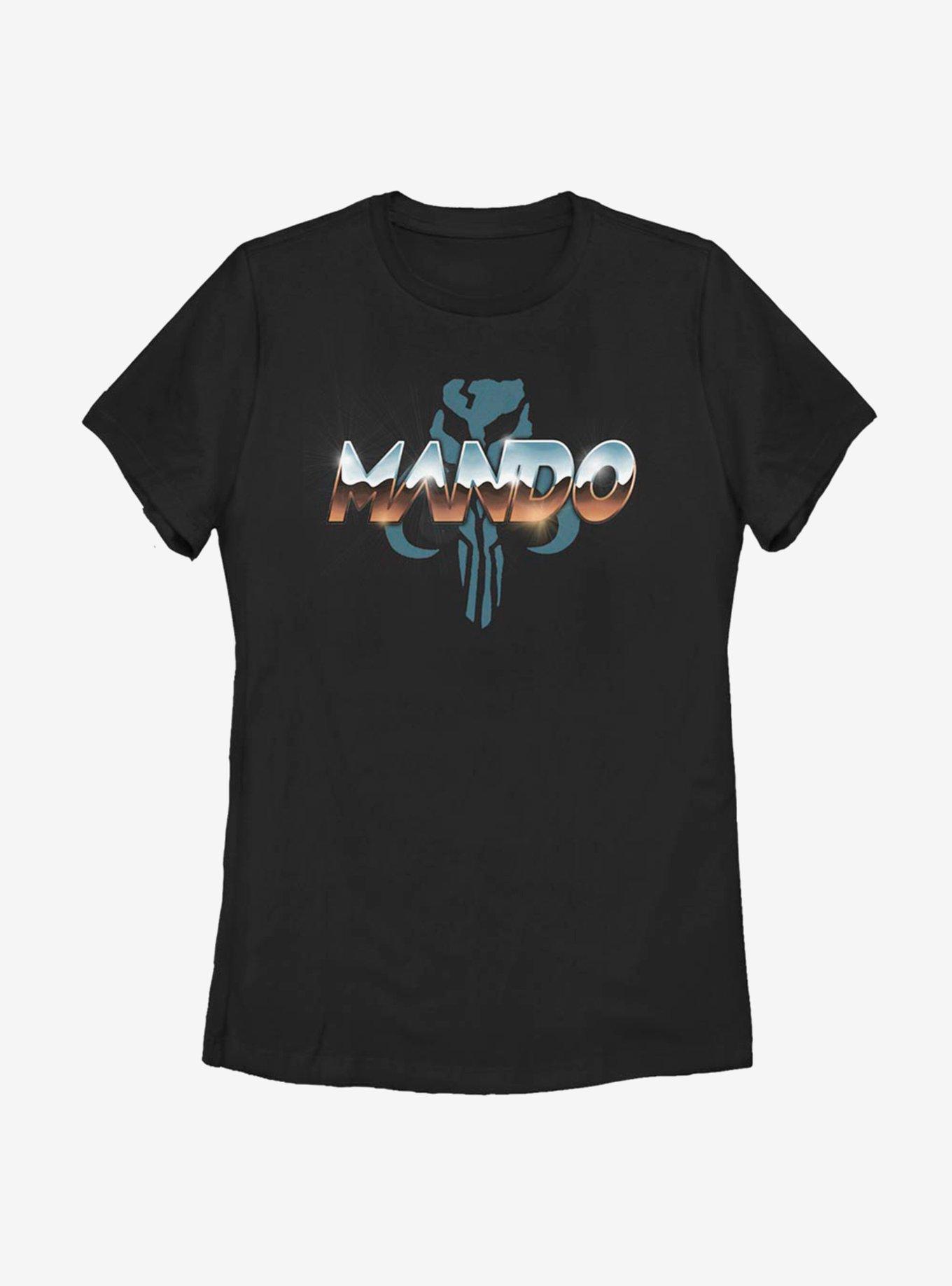 Star Wars The Mandalorian Mando Chrome Large Letters Womens T-Shirt, BLACK, hi-res