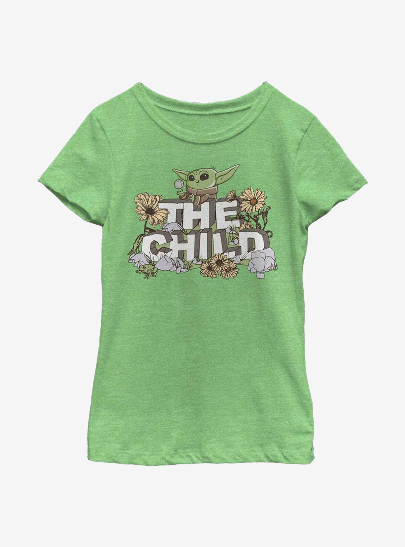 Star Wars The Mandalorian The Child Vintage Flower Cute Youth Girls T-Shirt, GRN APPLE, hi-res