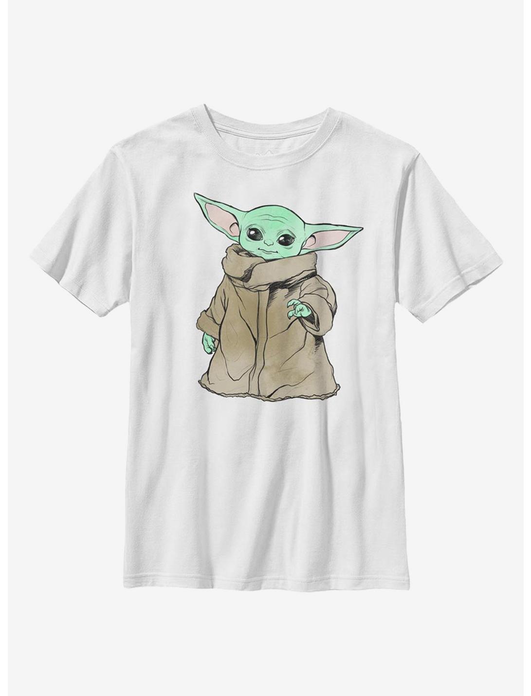 Star Wars The Mandalorian The Child Sketch Simple Youth T-Shirt, WHITE, hi-res