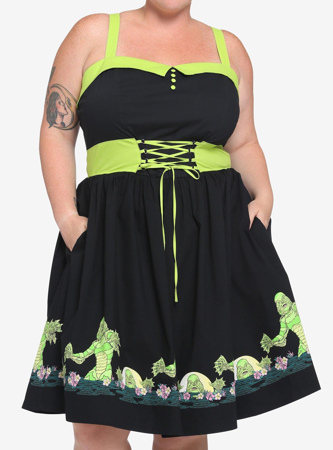 Universal Monsters Creature From The Black Lagoon Lace-Up Dress Plus Size, MULTI, hi-res