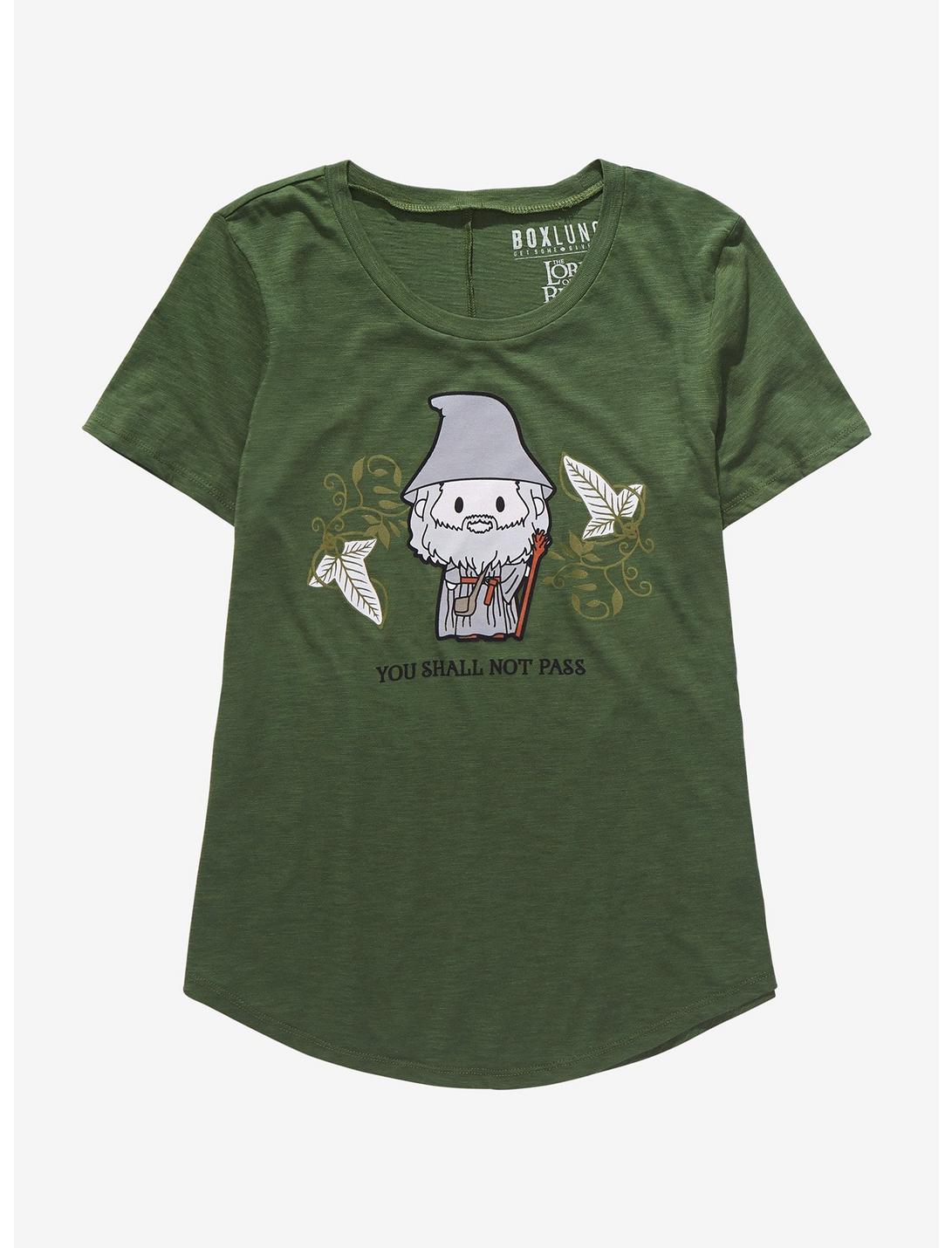 The Lord of the Rings Chibi Gandalf Women's Scoop-Neck T-Shirt - BoxLunch Exclusive, OLIVE, hi-res