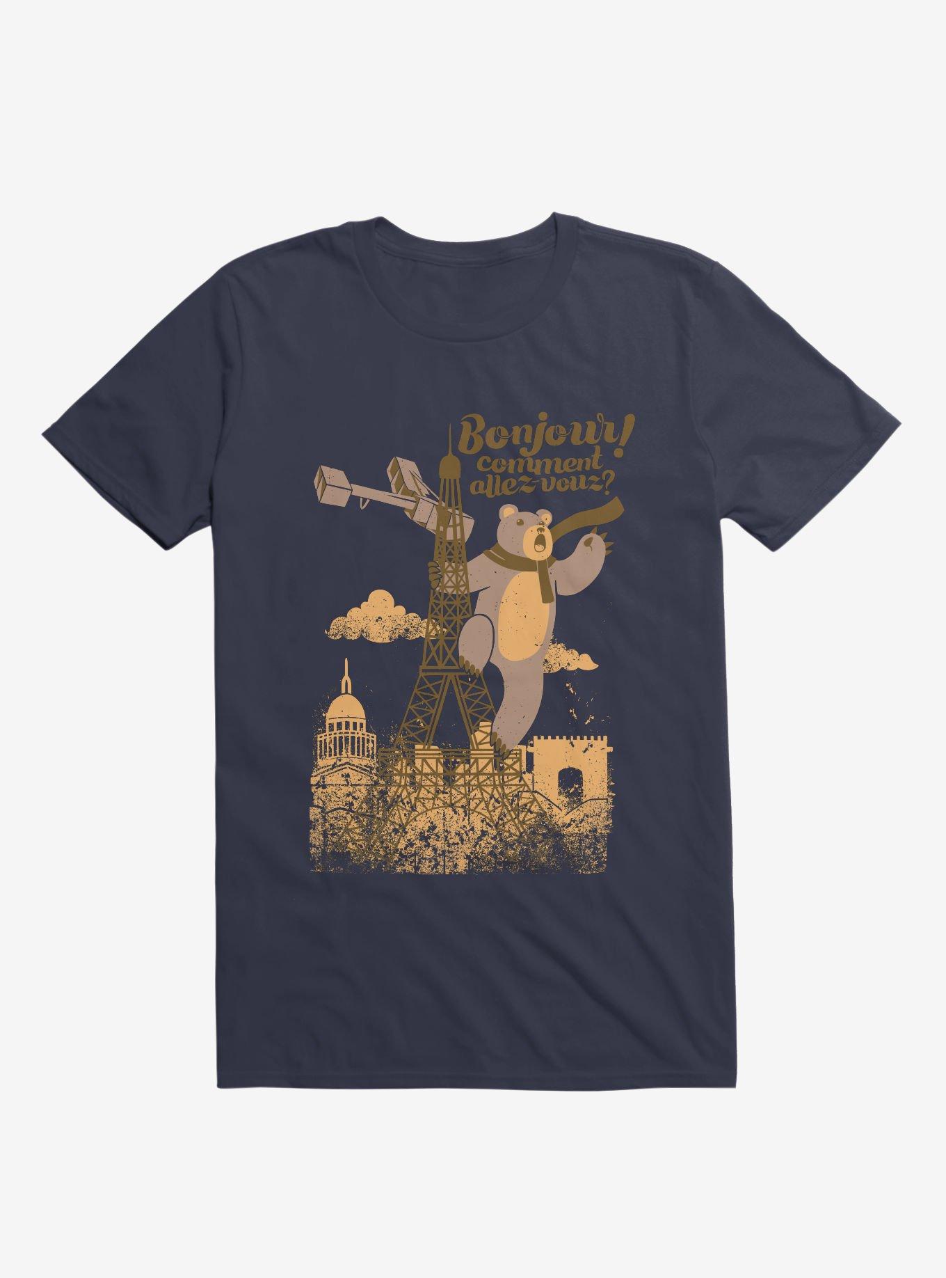 Paris King Kong Bear Eiffel Tower T-Shirt, NAVY, hi-res