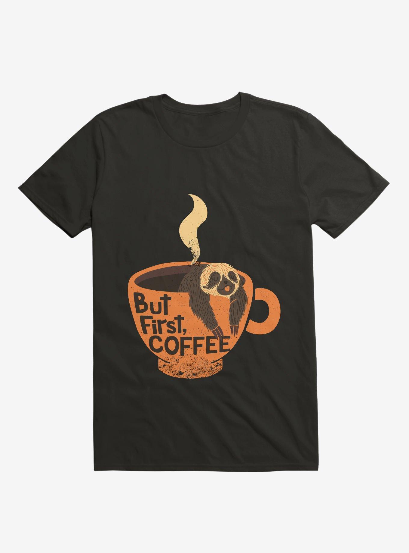 But First, Coffee Sloth T-Shirt, BLACK, hi-res