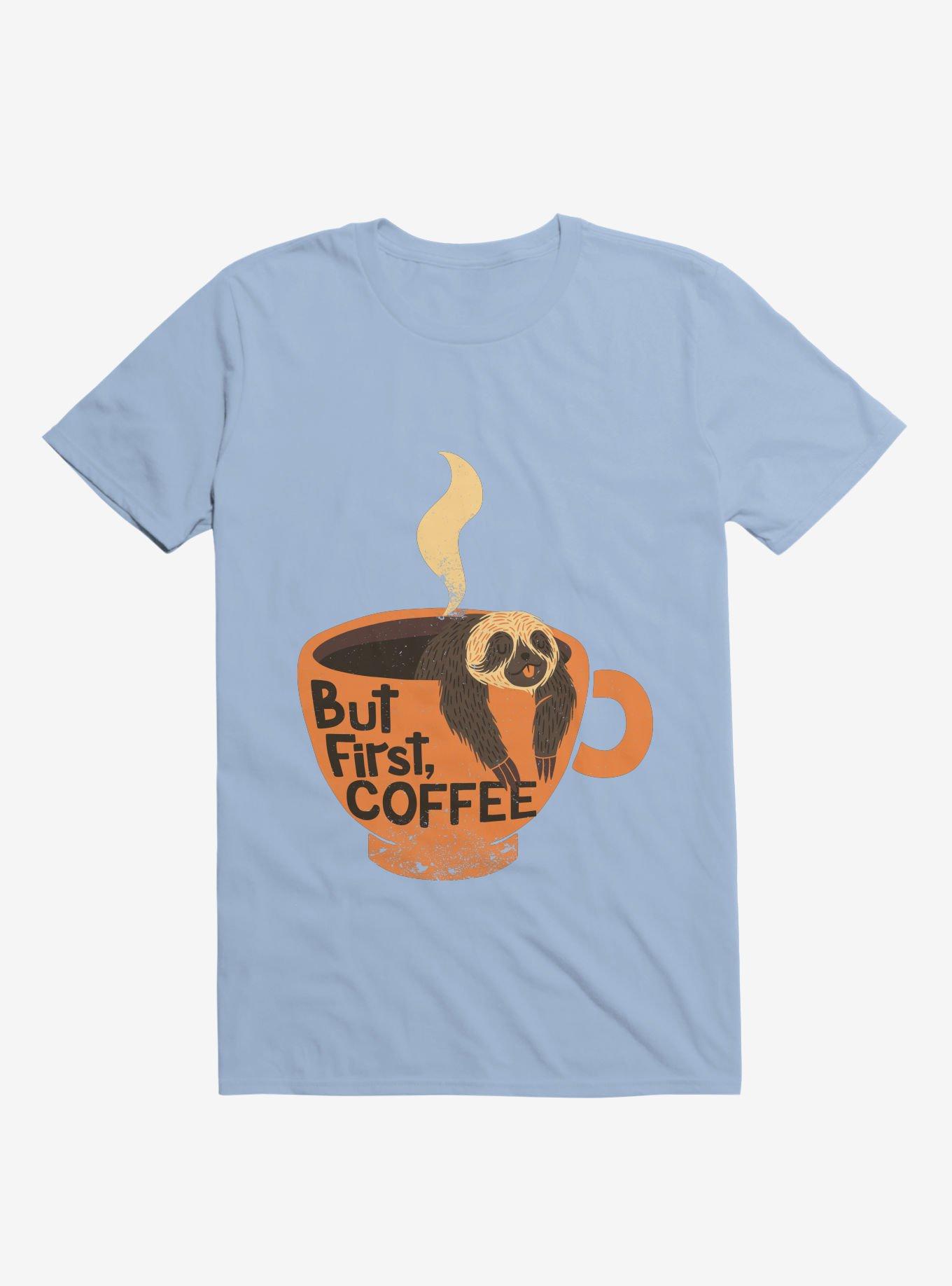 But First, Coffee Sloth T-Shirt, LIGHT BLUE, hi-res