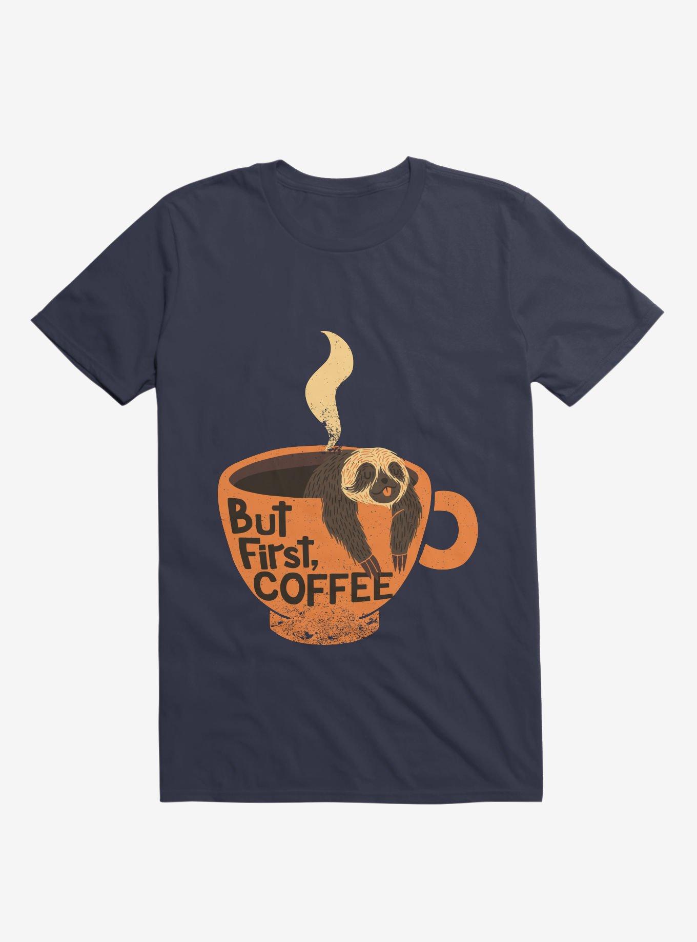But First, Coffee Sloth T-Shirt, NAVY, hi-res