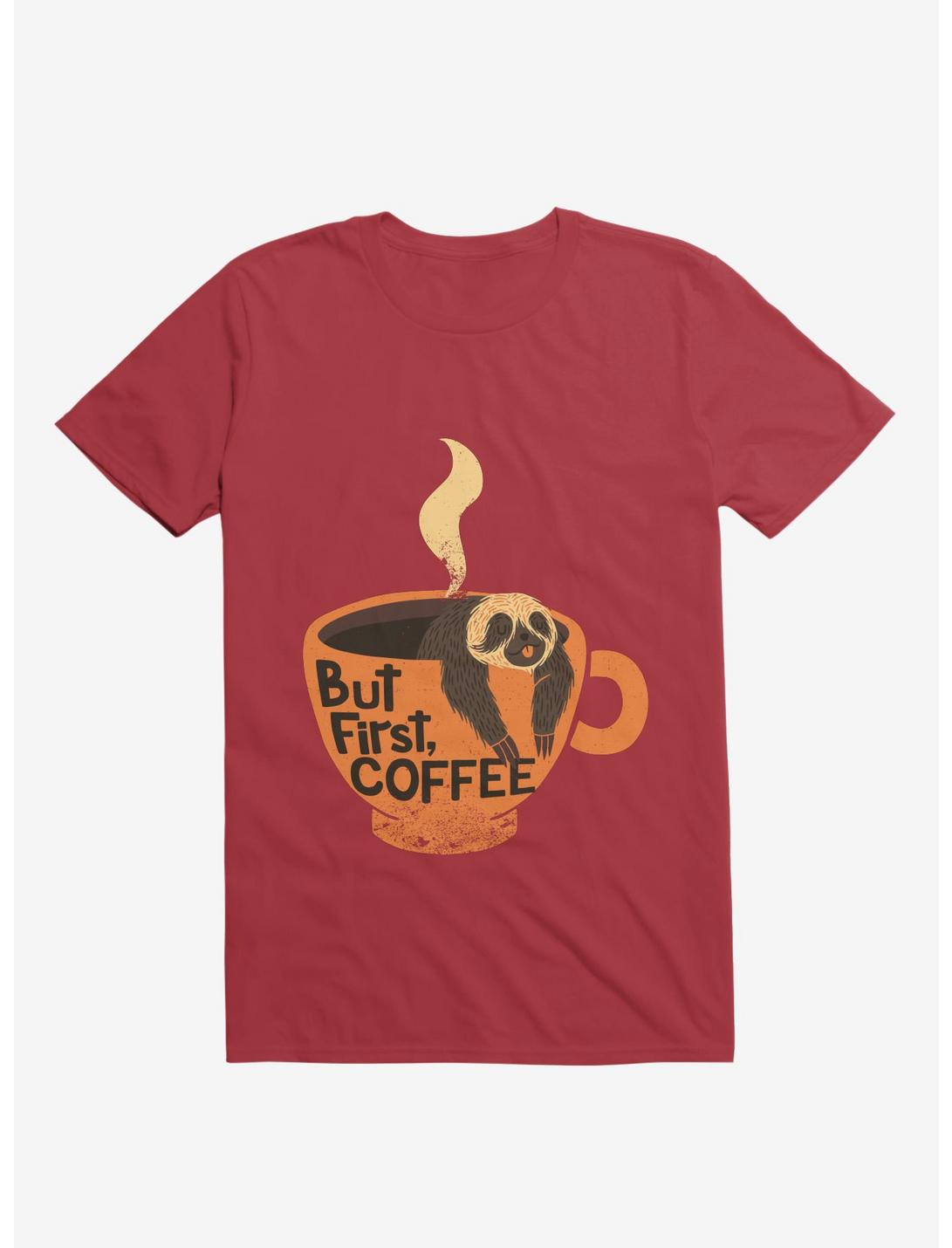But First, Coffee Sloth T-Shirt, RED, hi-res