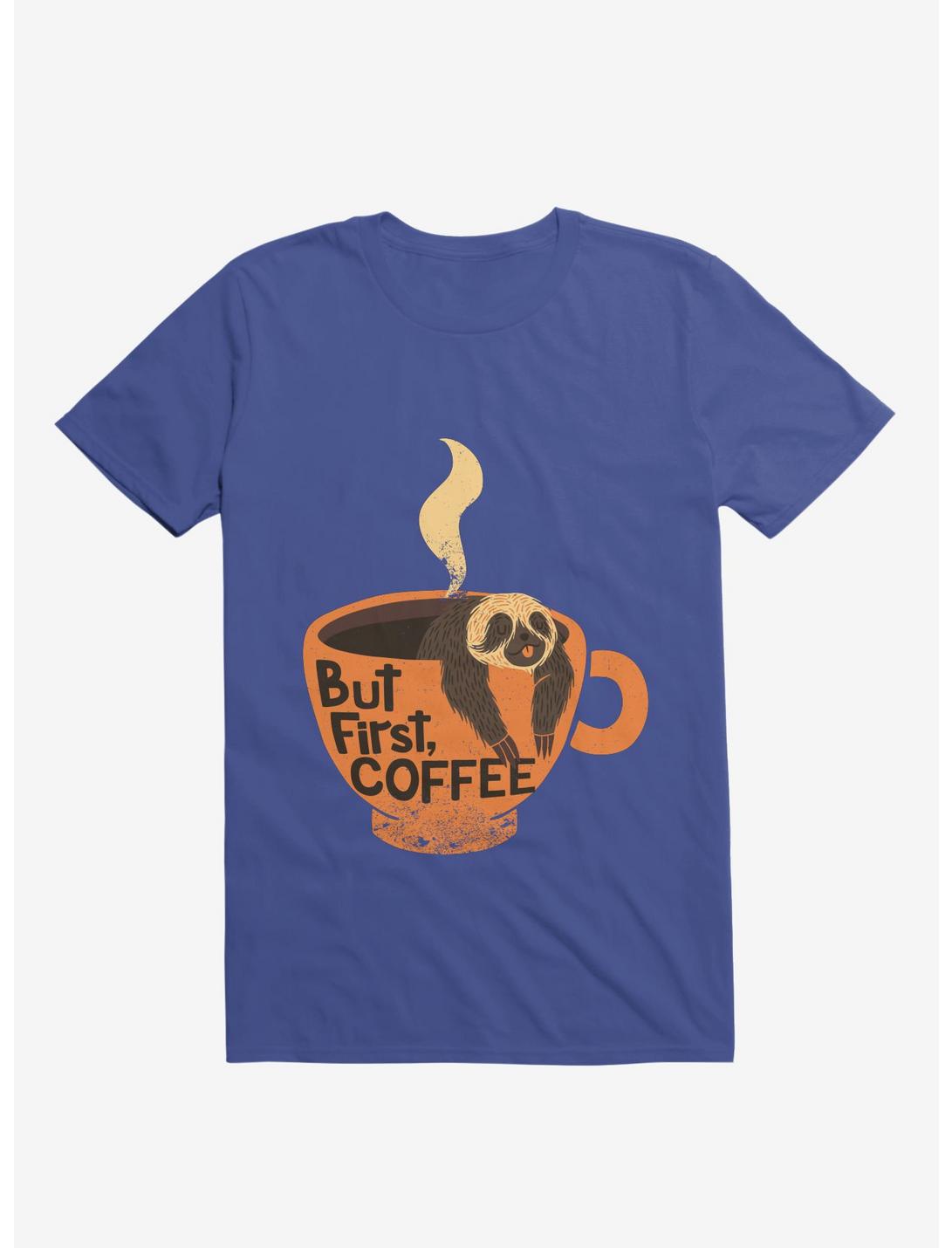 But First, Coffee Sloth T-Shirt, ROYAL, hi-res