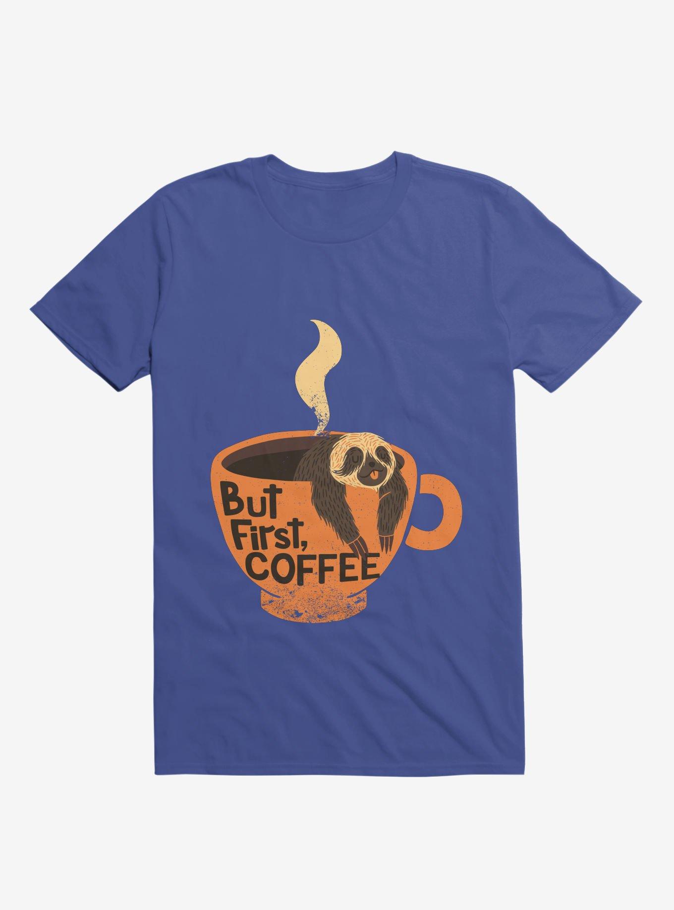 But First, Coffee Sloth T-Shirt, ROYAL, hi-res