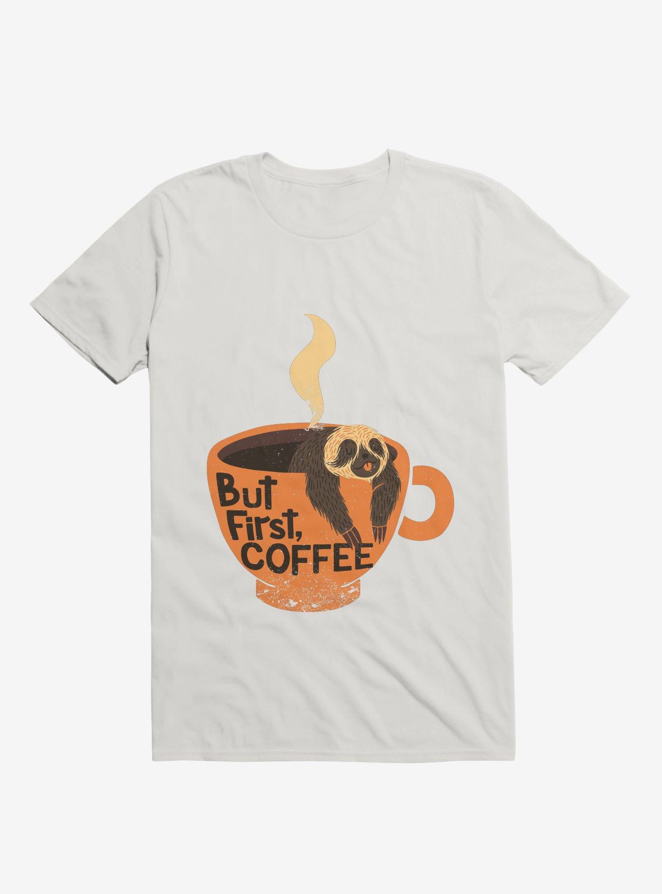But First, Coffee Sloth T-Shirt, WHITE, hi-res