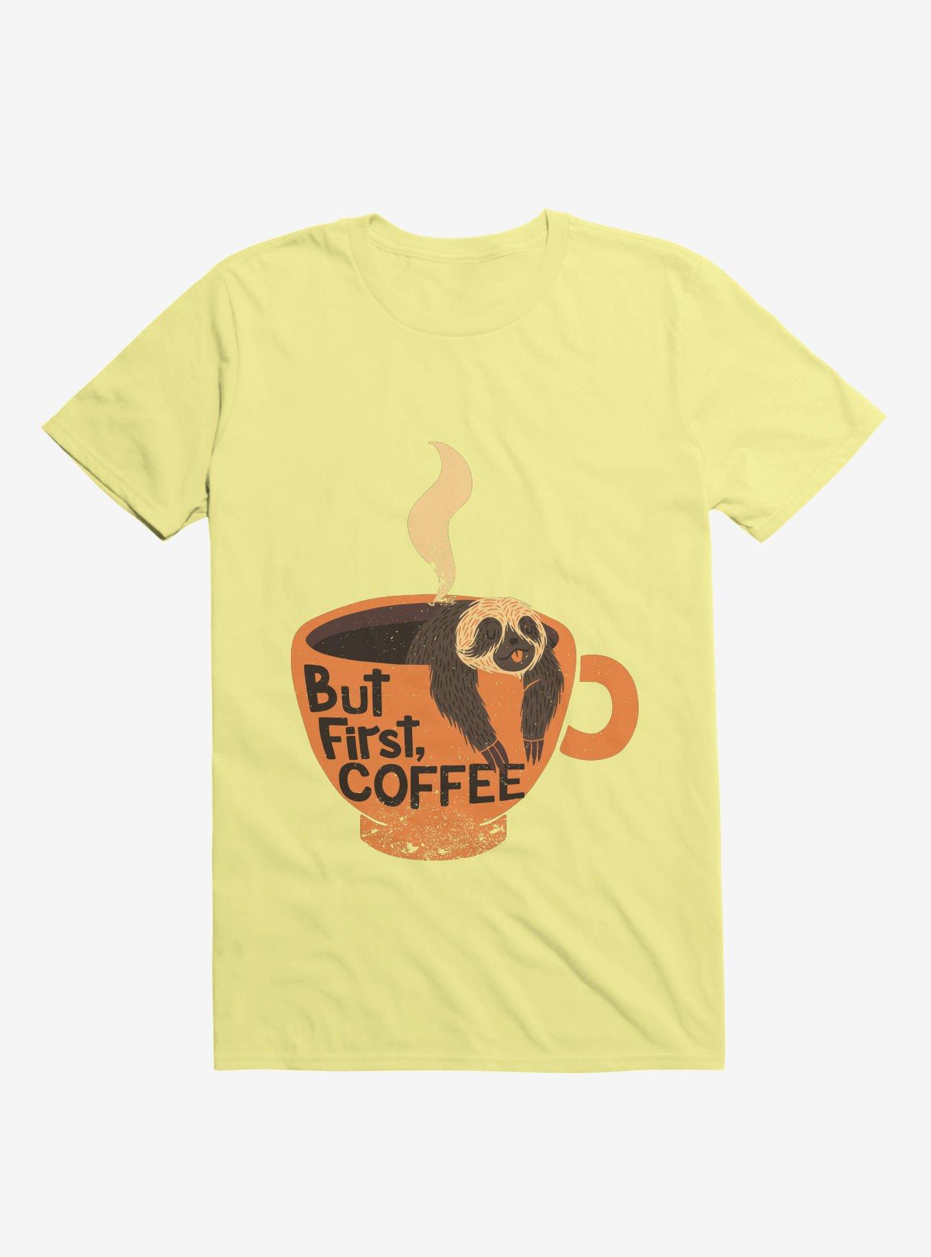 But First, Coffee Sloth T-Shirt, CORN SILK, hi-res