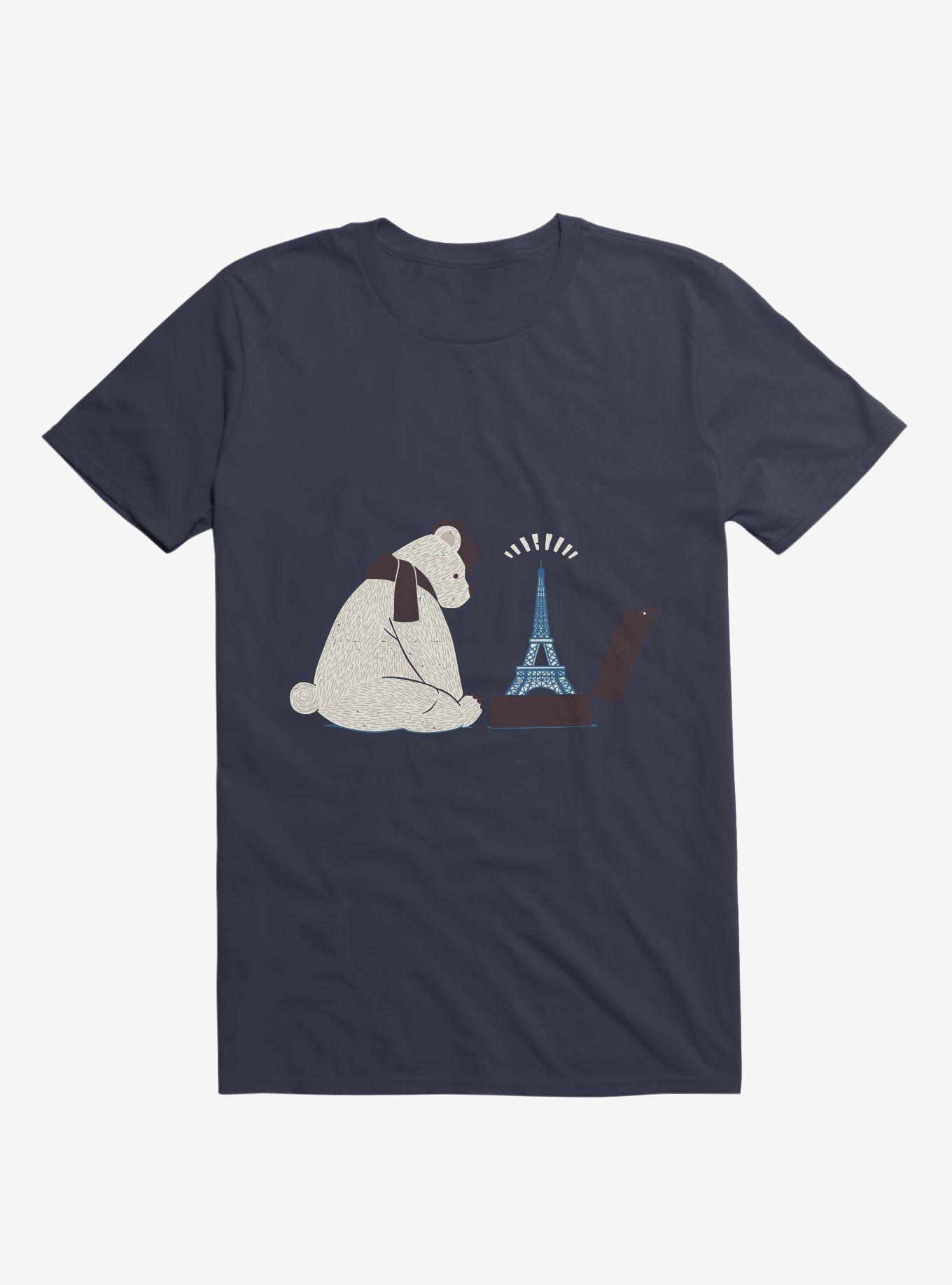 Traveler Tourist Eiffel Tower Bear Paris T-Shirt, NAVY, hi-res