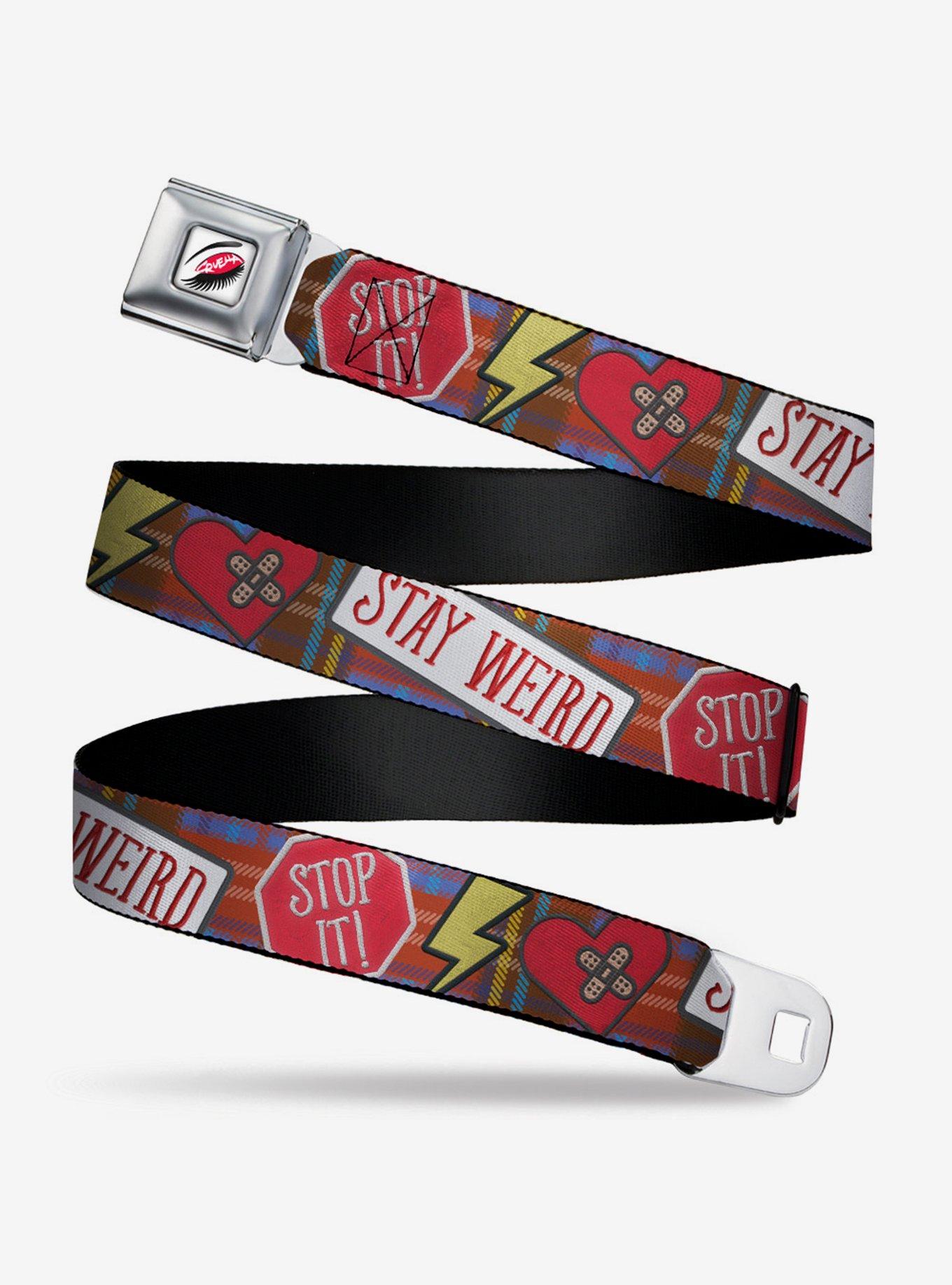 Disney Cruella Rebel Heart Patches Collage Seatbelt Belt, BLACK, hi-res