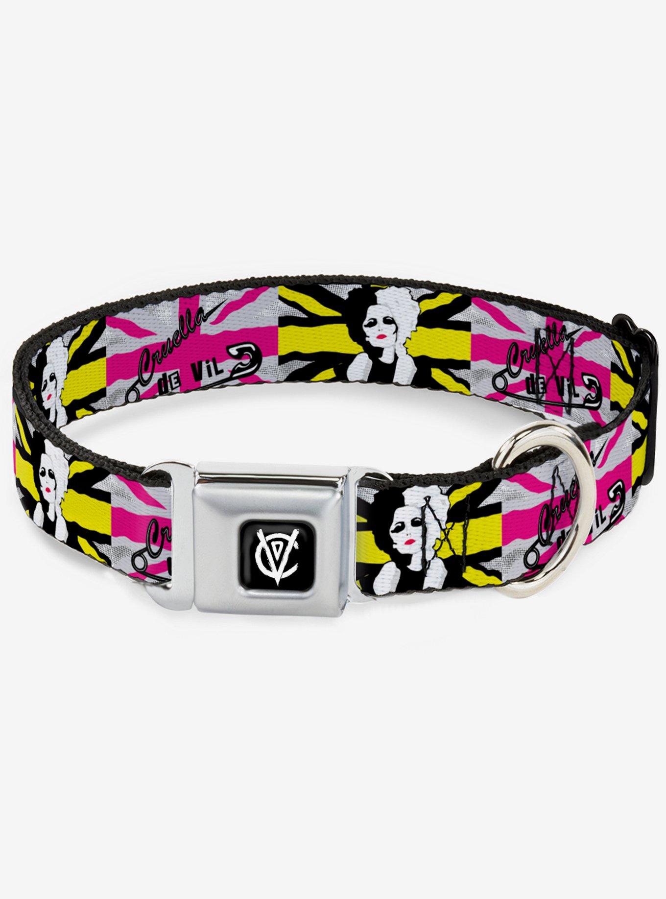 Disney Cruella De Vil Safety Pin Union Jack Seatbelt Dog Collar, BLACK, hi-res