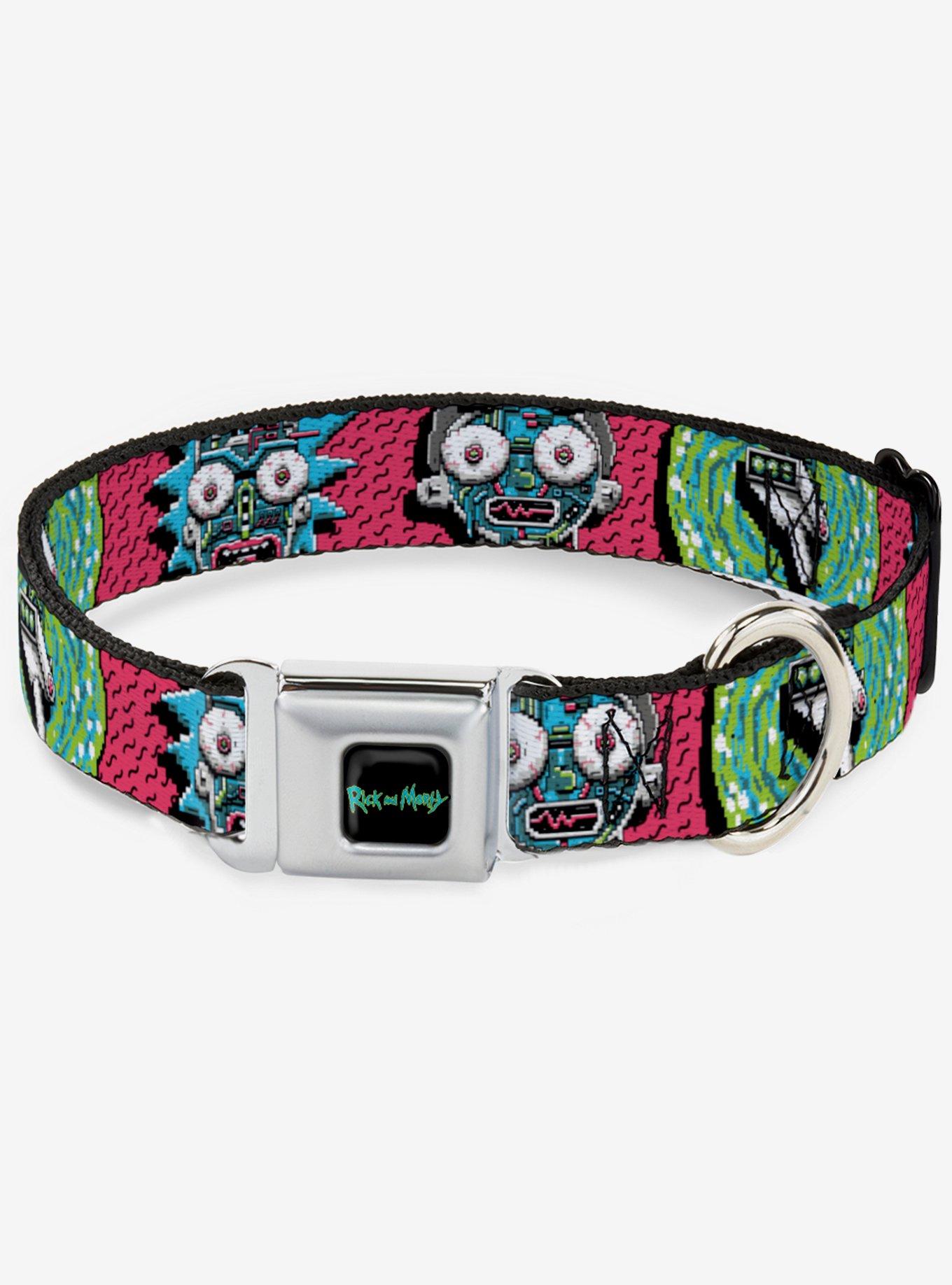 Rick and Morty Circuit Faces Portal Gun Seatbelt Dog Collar, BLACK, hi-res