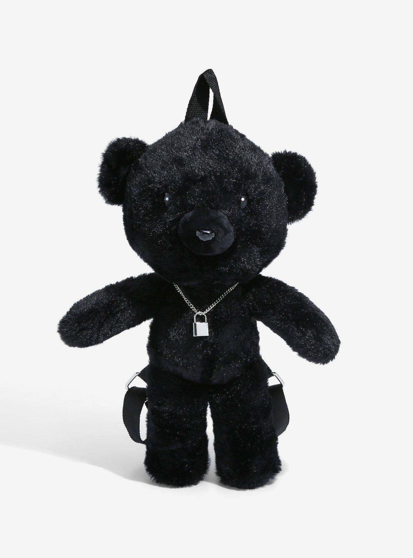 Black Teddy Bear Plush Backpack, , hi-res
