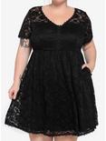 Black Lace Babydoll Dress Plus Size, BLACK, hi-res