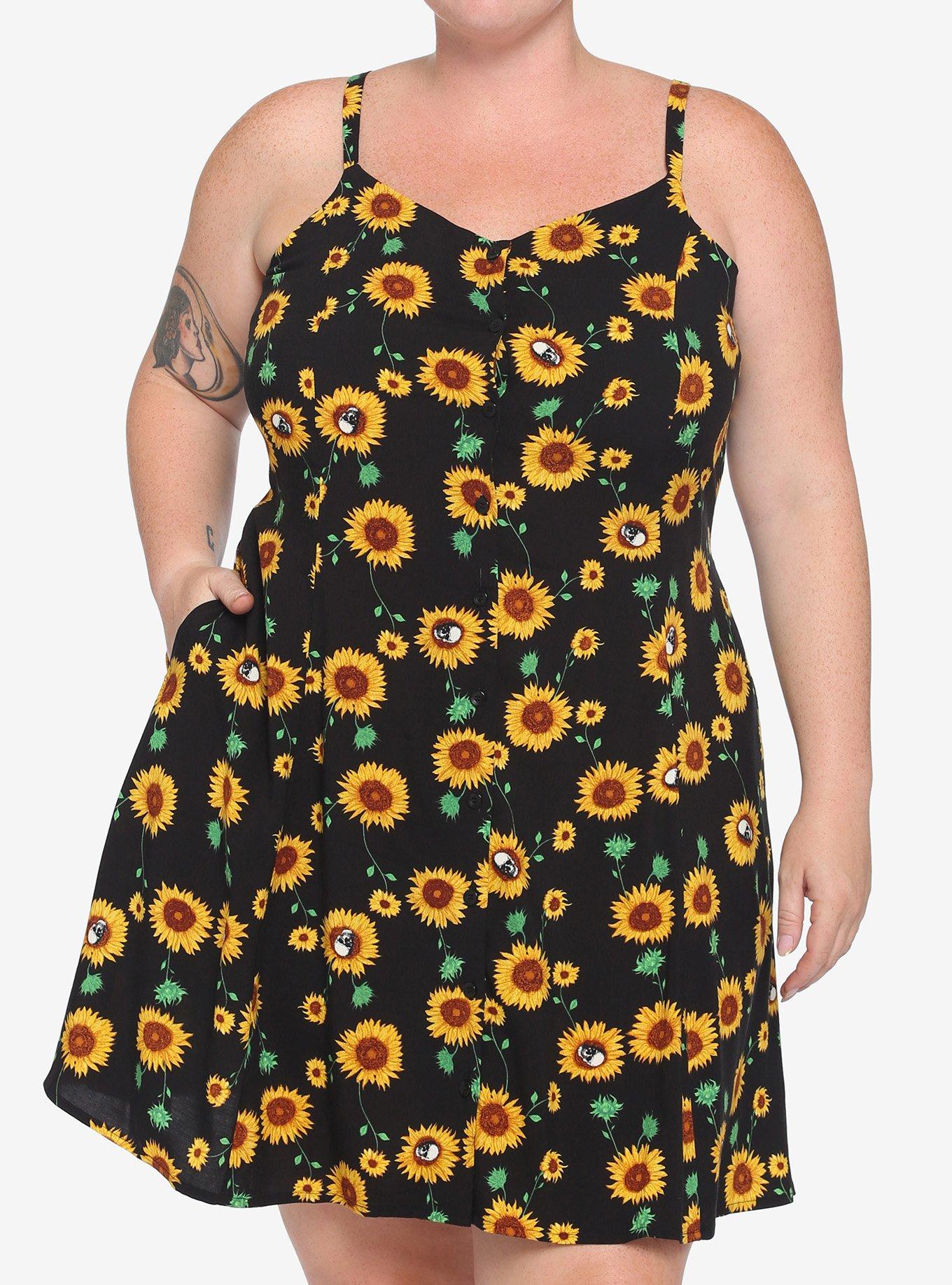 Sunflower Skull Button-Front Dress Plus Size, MULTI, hi-res