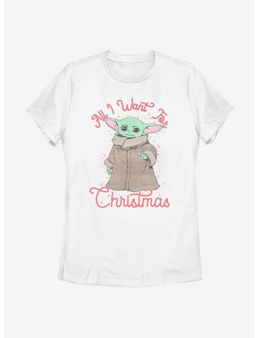 Star Wars The Mandalorian The Child All I Want Christmas Womens T-Shirt, WHITE, hi-res
