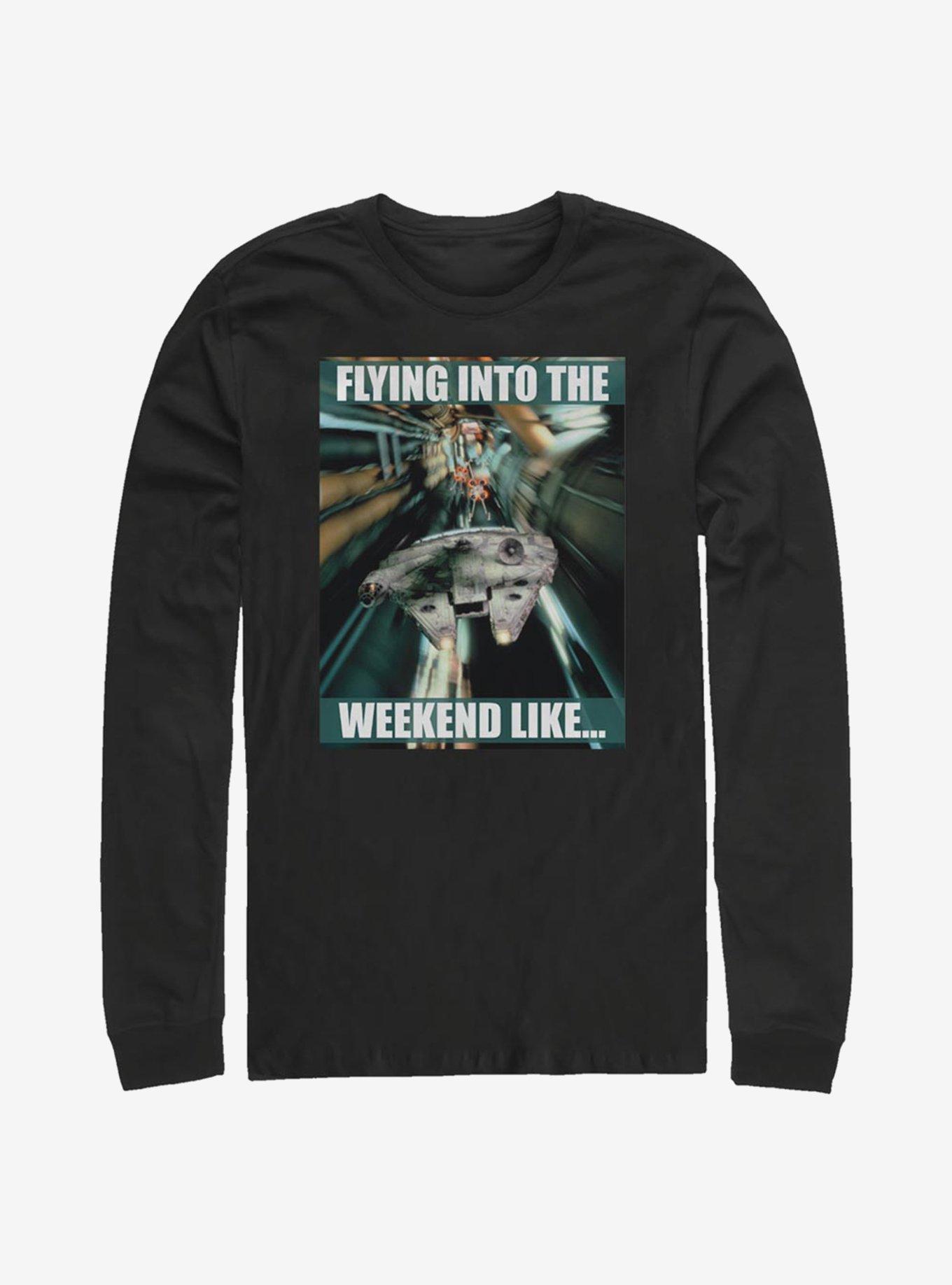 Star Wars Flying Into The Weekend Long-Sleeve T-Shirt, BLACK, hi-res